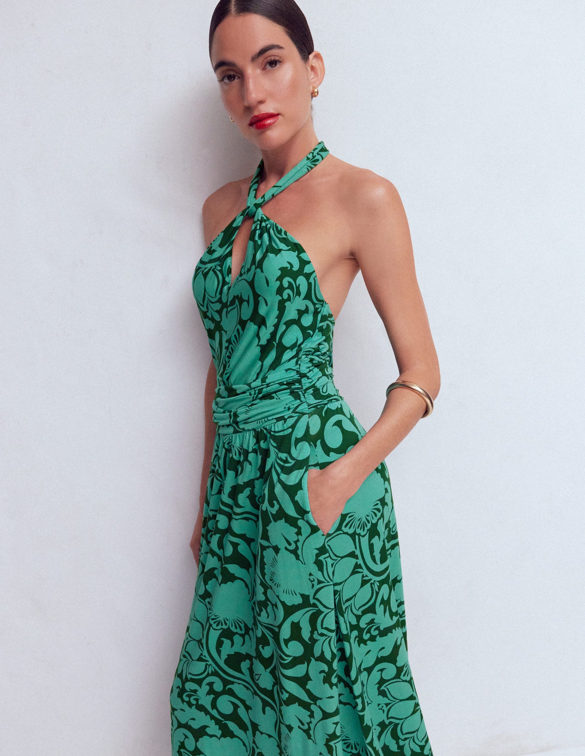 Boden Women's Sydney Twist Neck Jersey Dress in Green