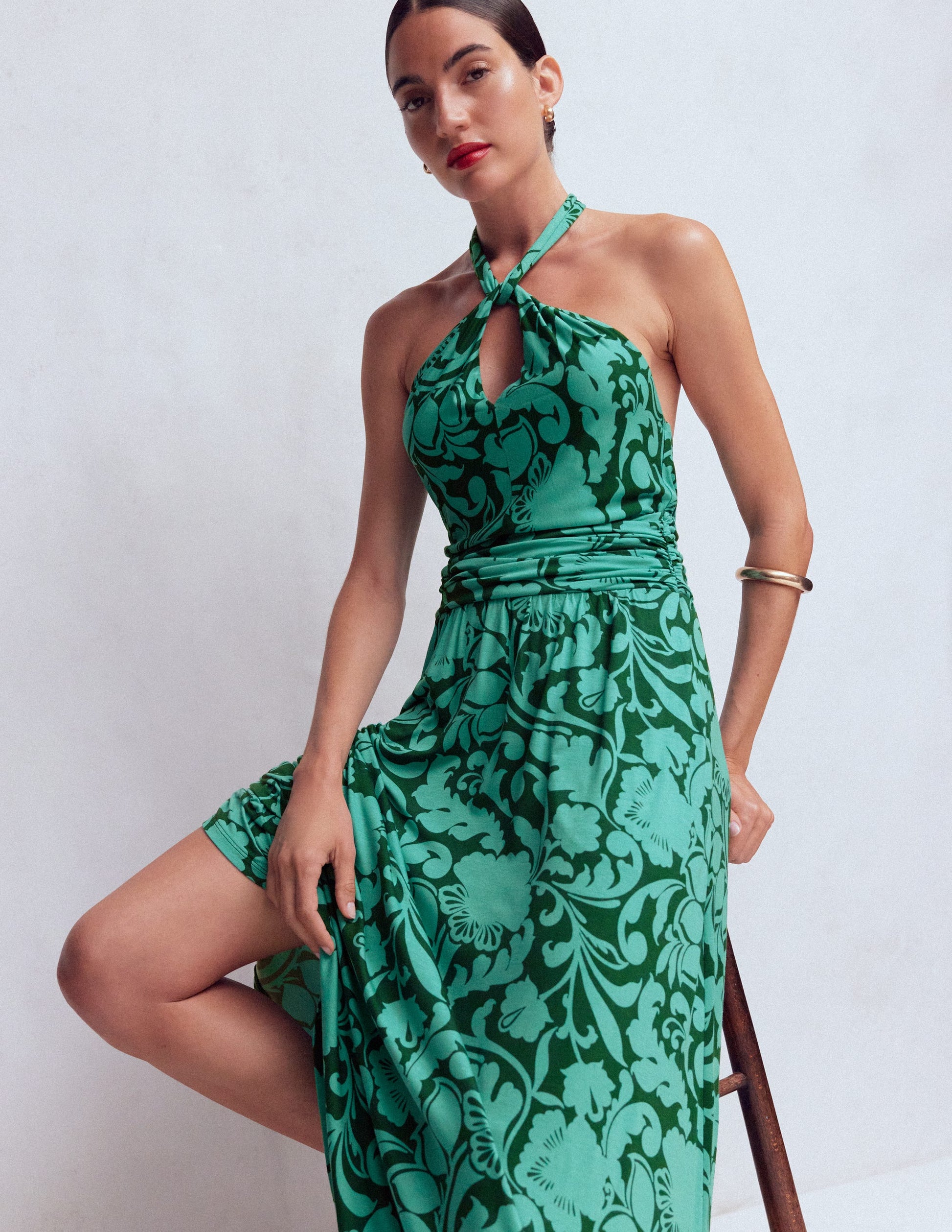 Boden Women's Sydney Twist Neck Jersey Dress in Green