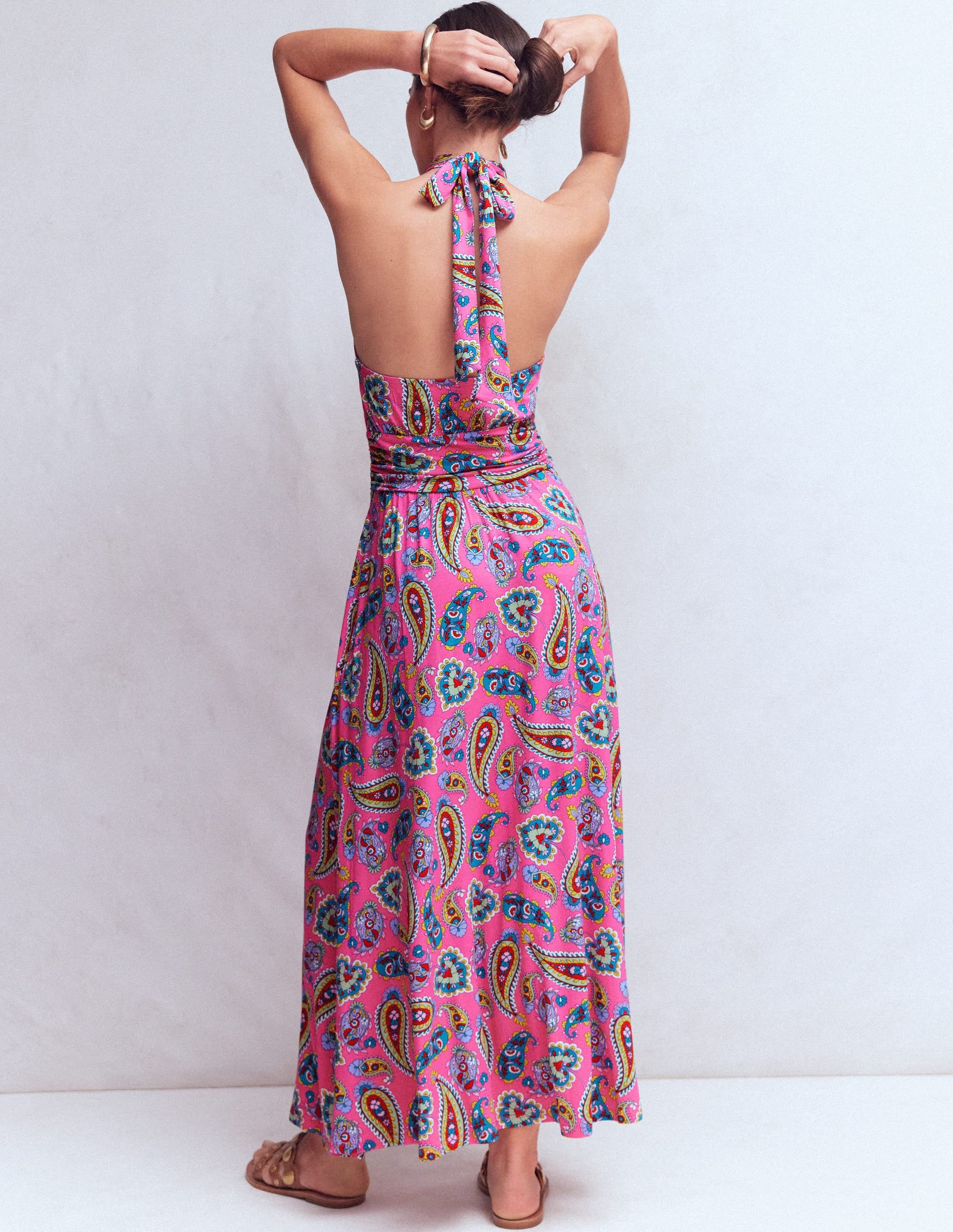 Sydney Twist Neck Jersey Dress-Brillant Pink, Radiant Paisley - Image 4