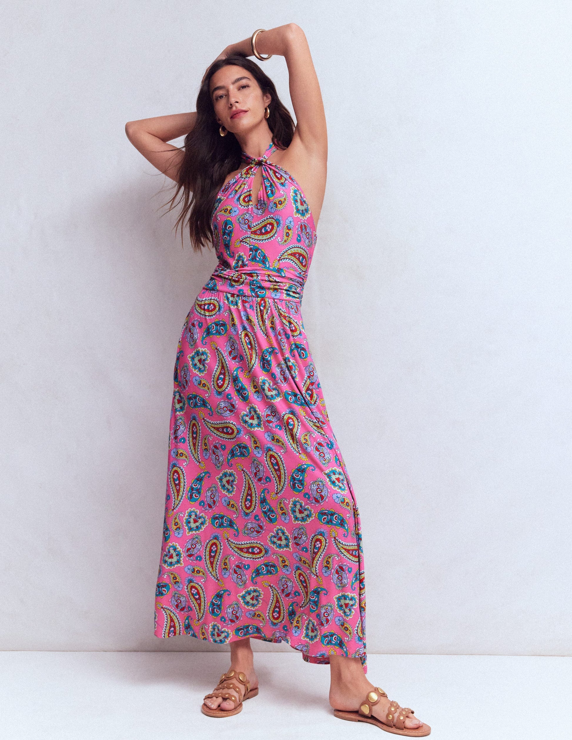 Sydney Twist Neck Jersey Dress-Pink Paisley | Boden USA Sydney Twist Neck Jersey Dress-Pink Paisley | Boden USA