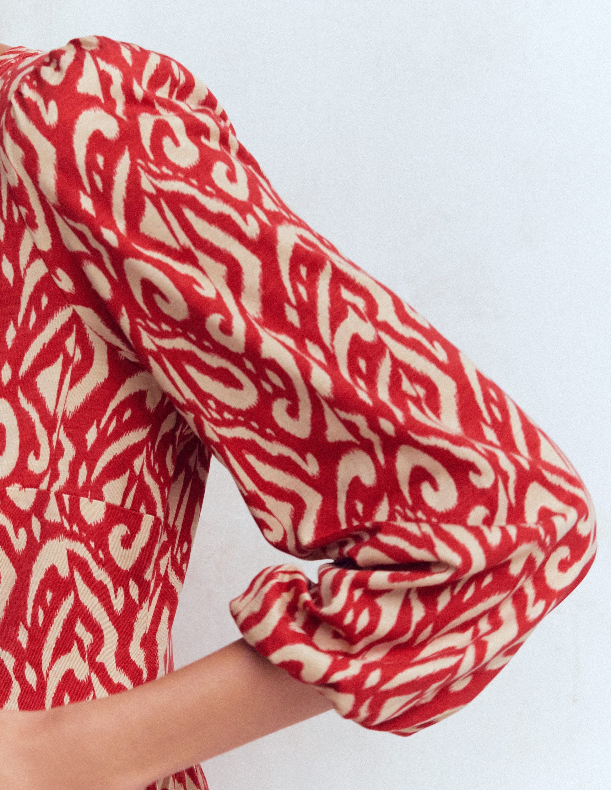 Cathy Notch Neck Jersey Dress-Merida Red, Ikat-2