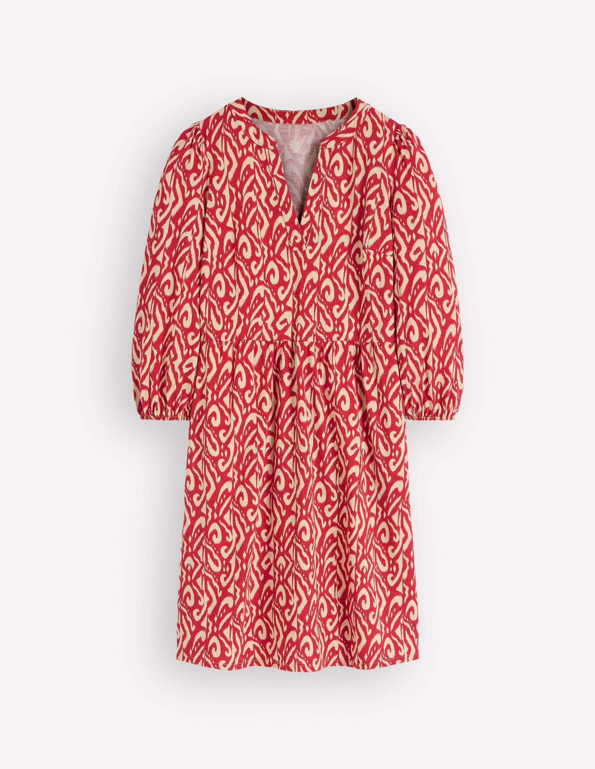 Cathy Notch Neck Jersey Dress-Merida Red, Ikat-6