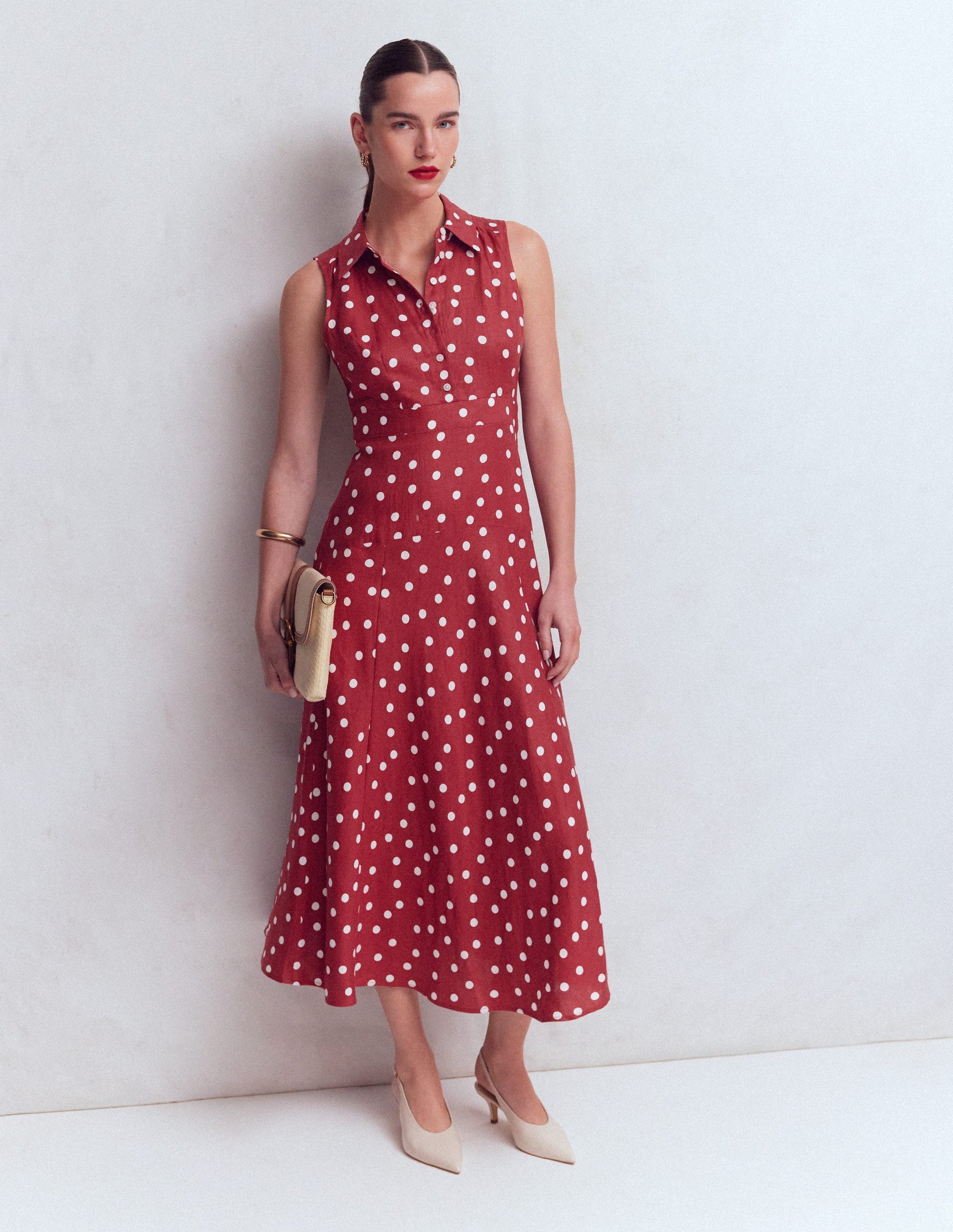 Boden Women's Erma Drop Waist Linen Dress in Red | Size 0 Boden Women's Erma Drop Waist Linen Dress in Red | Size 0