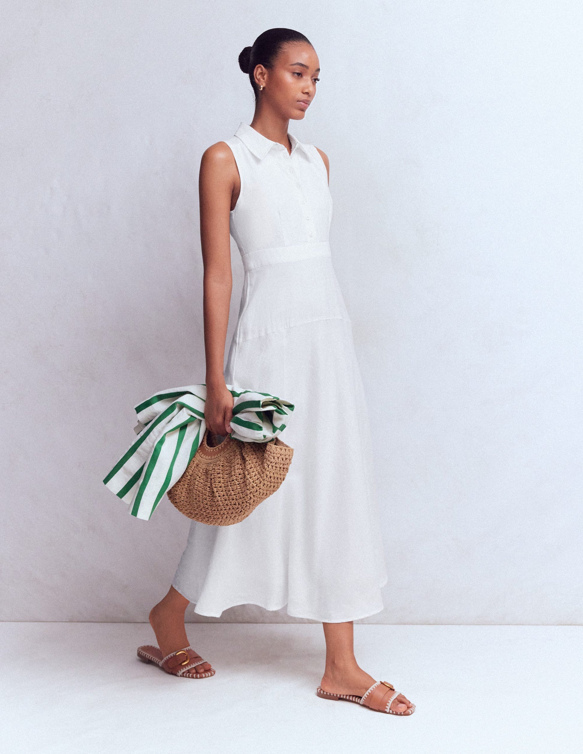 Erma Drop Waist Linen Dress-White | Boden USA