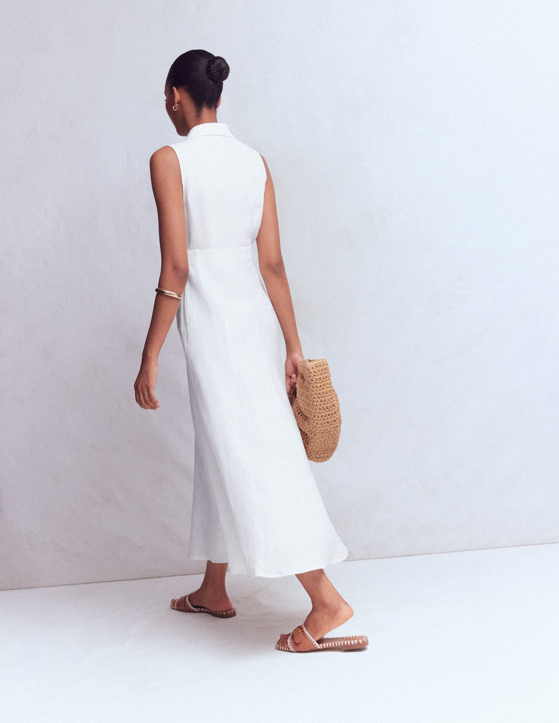 Erma Drop Waist Linen Dress-White | Boden USA Erma Drop Waist Linen Dress-White | Boden USA