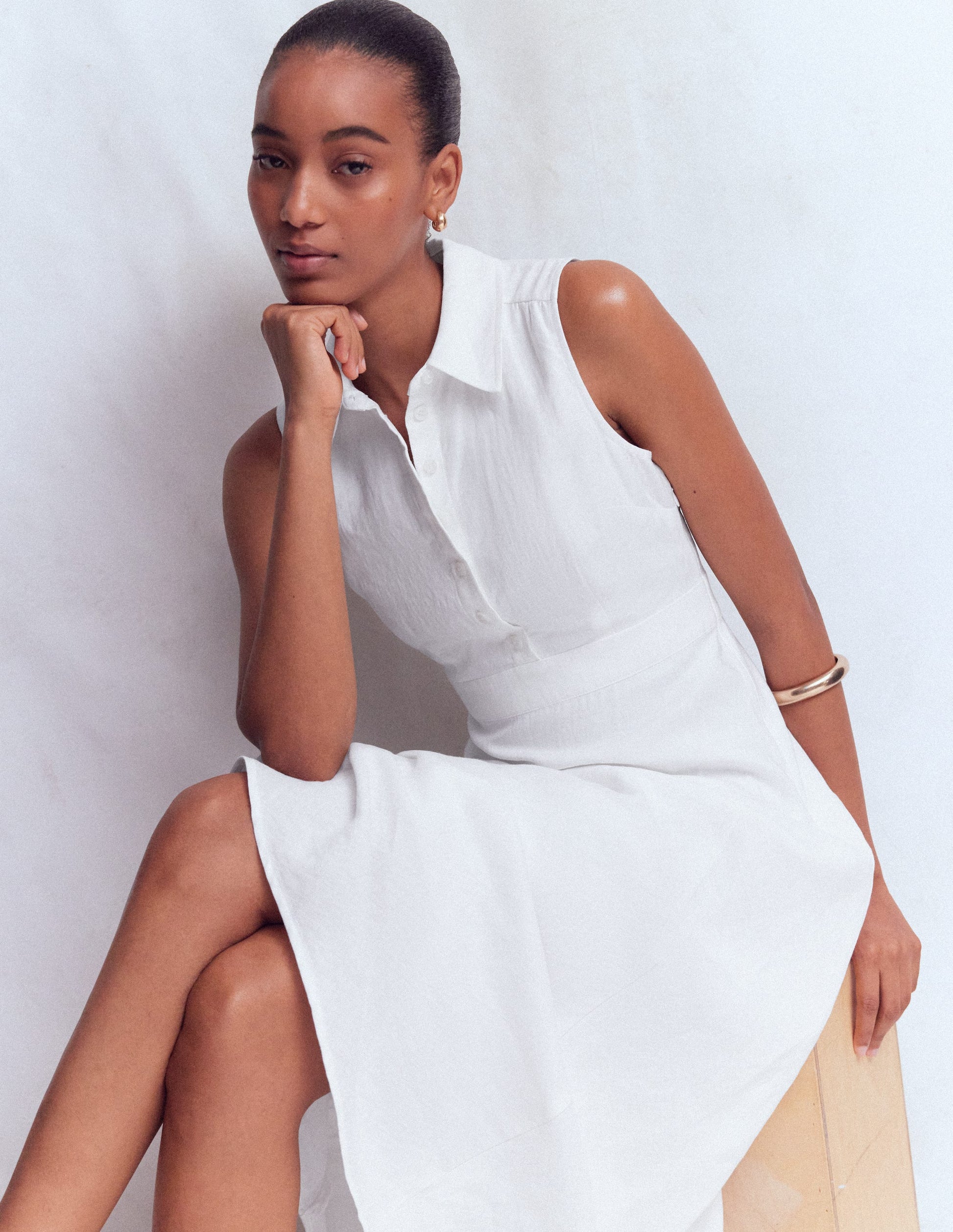 Erma Drop Waist Linen Dress-White | Boden USA Erma Drop Waist Linen Dress-White | Boden USA