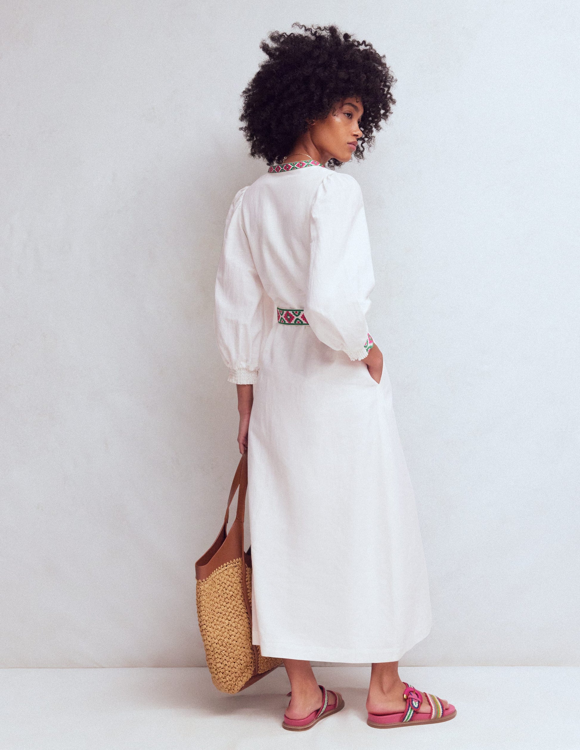 Octavia Linen Blend Dress-Tiger Embroidery | Boden USA Octavia Linen Blend Dress-Tiger Embroidery | Boden USA