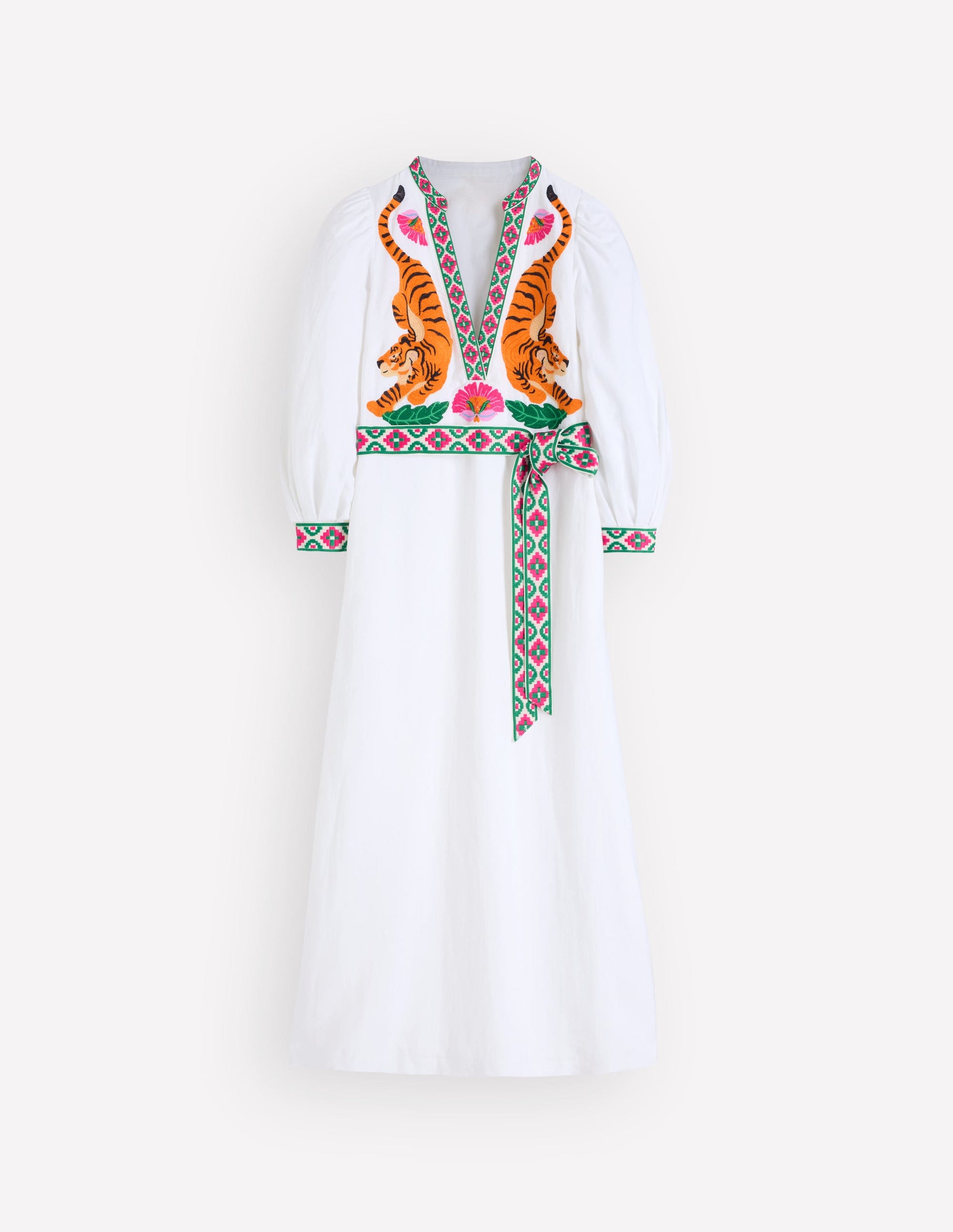 Octavia Linen Blend Dress-Tiger Embroidery | Boden USA Octavia Linen Blend Dress-Tiger Embroidery | Boden USA