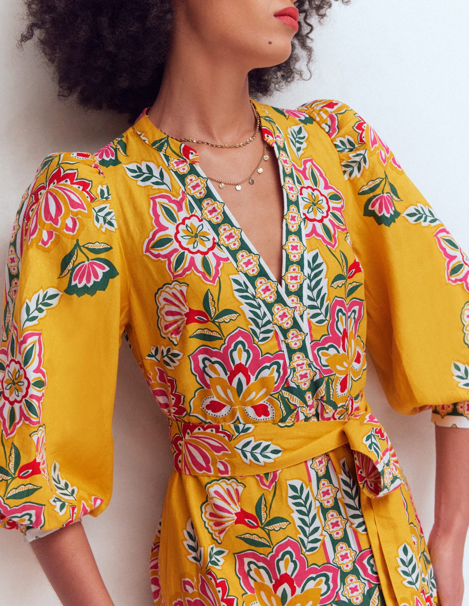 Octavia Linen Blend Dress-Yellow Blossom Elegance | Boden USA Octavia Linen Blend Dress-Yellow Blossom Elegance | Boden USA