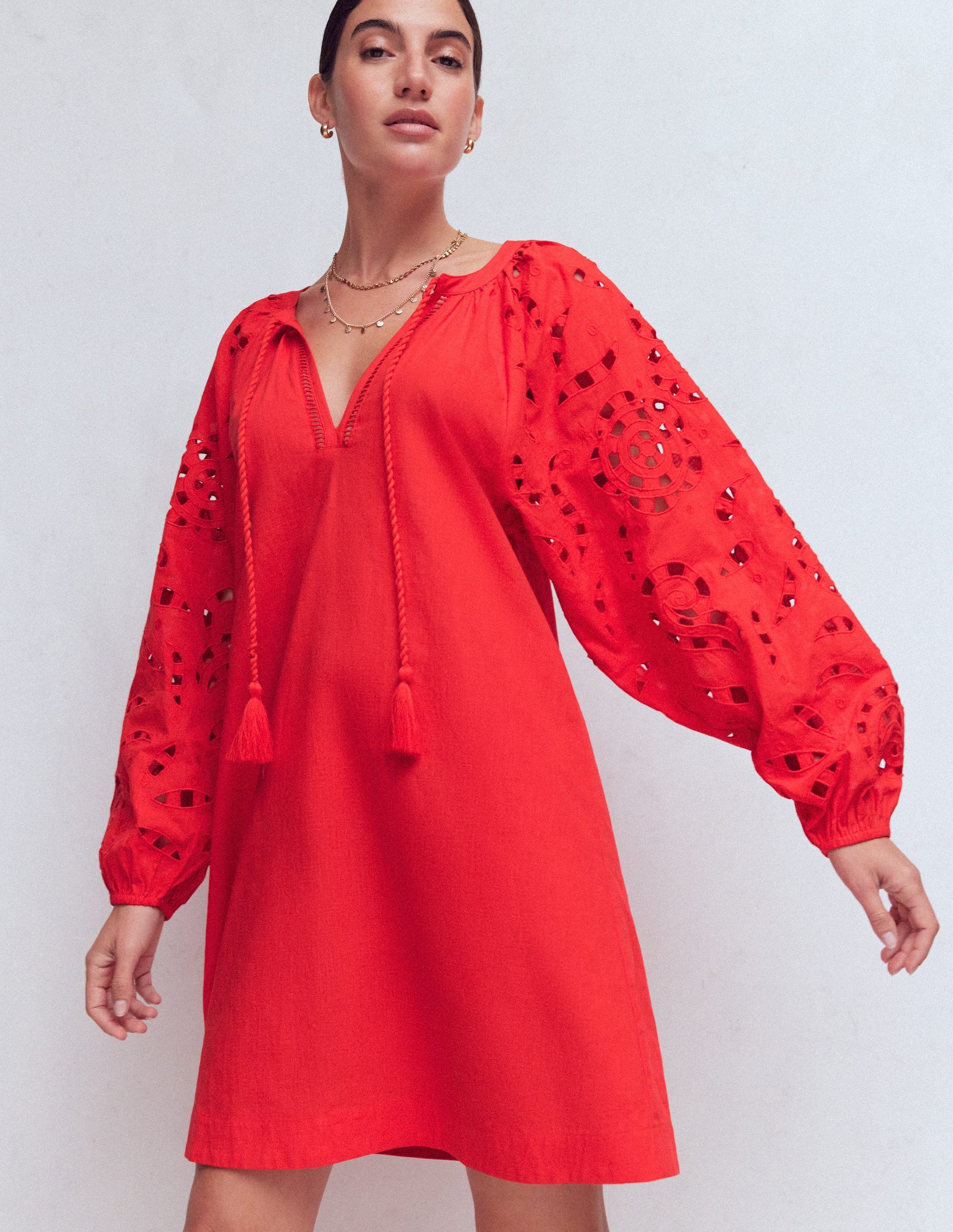 Embroidered Sleeve Kaftan-Red Embroiderie-3