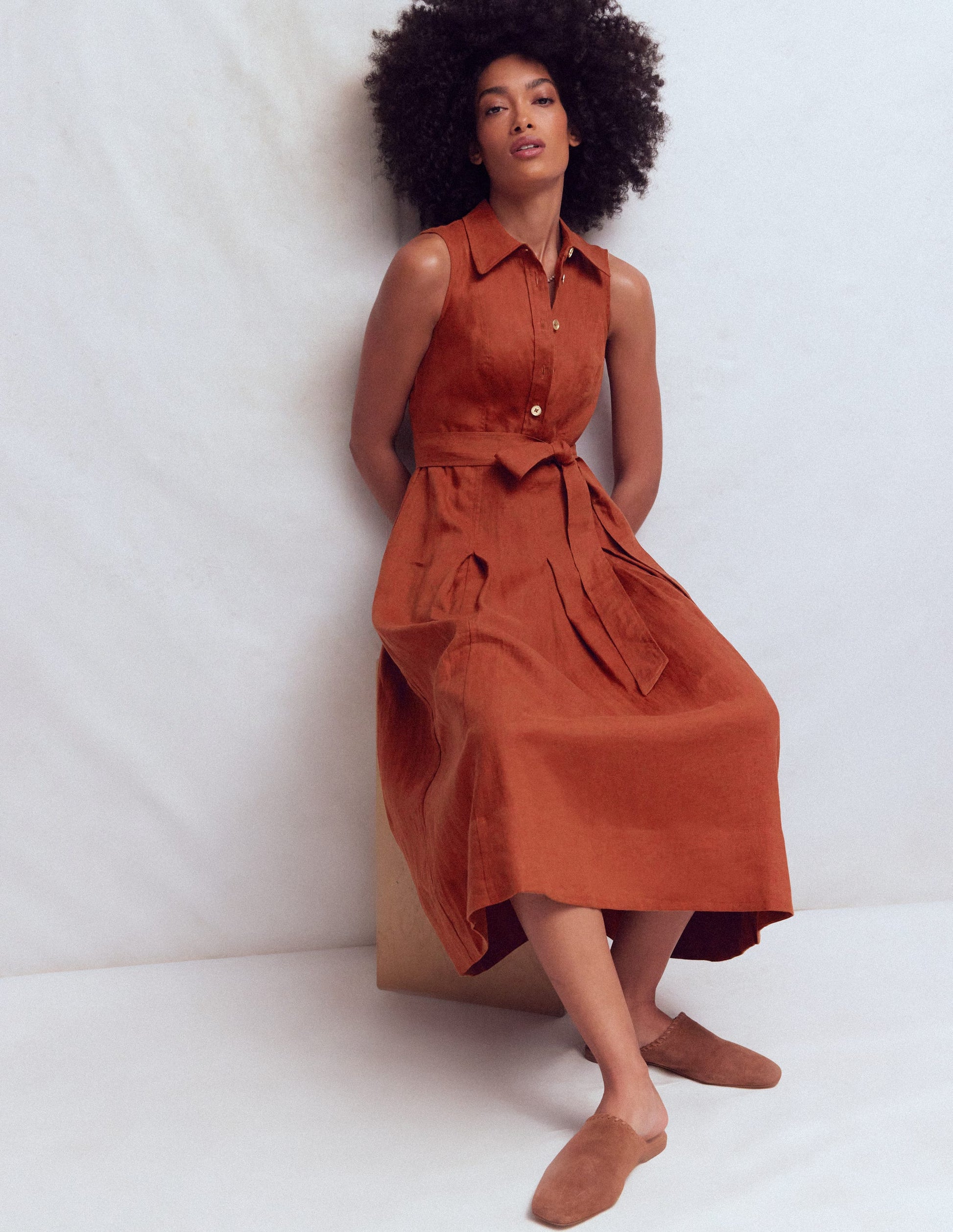 Belinda Linen Shirt Dress-Burnt Orange-4