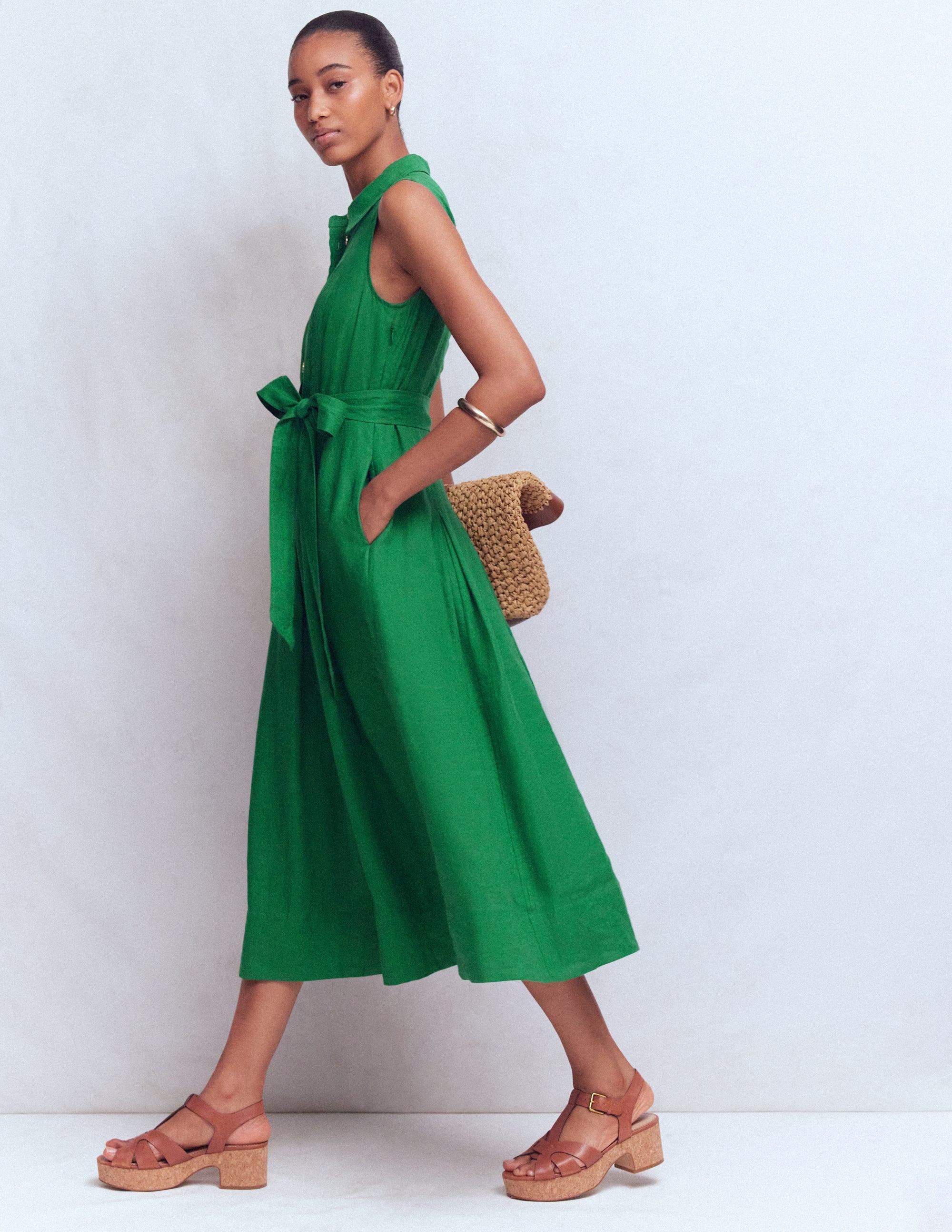 Boden Women's Belinda Linen Shirt Dress in Green