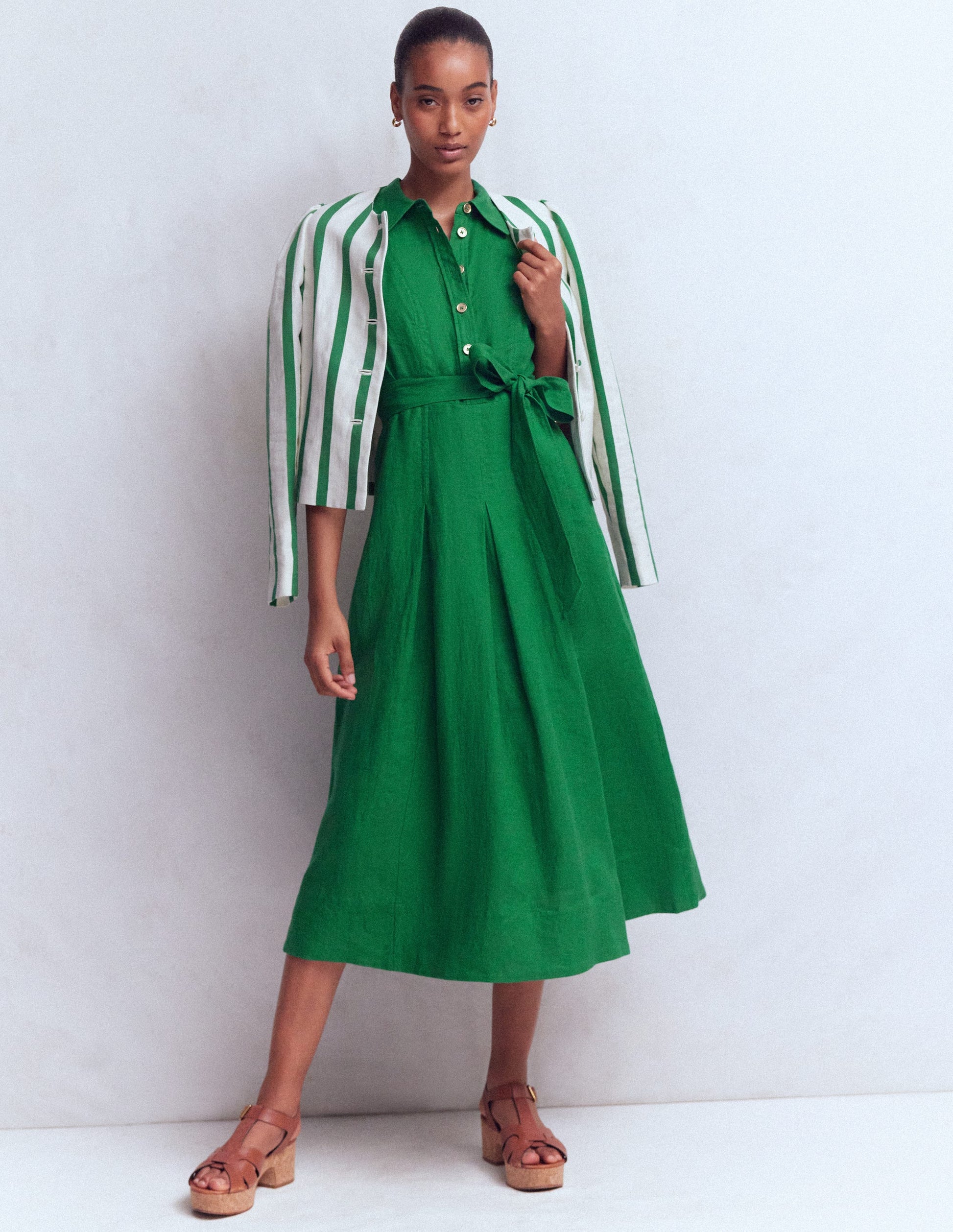 Belinda Linen Shirt Dress-Fresh Green-5