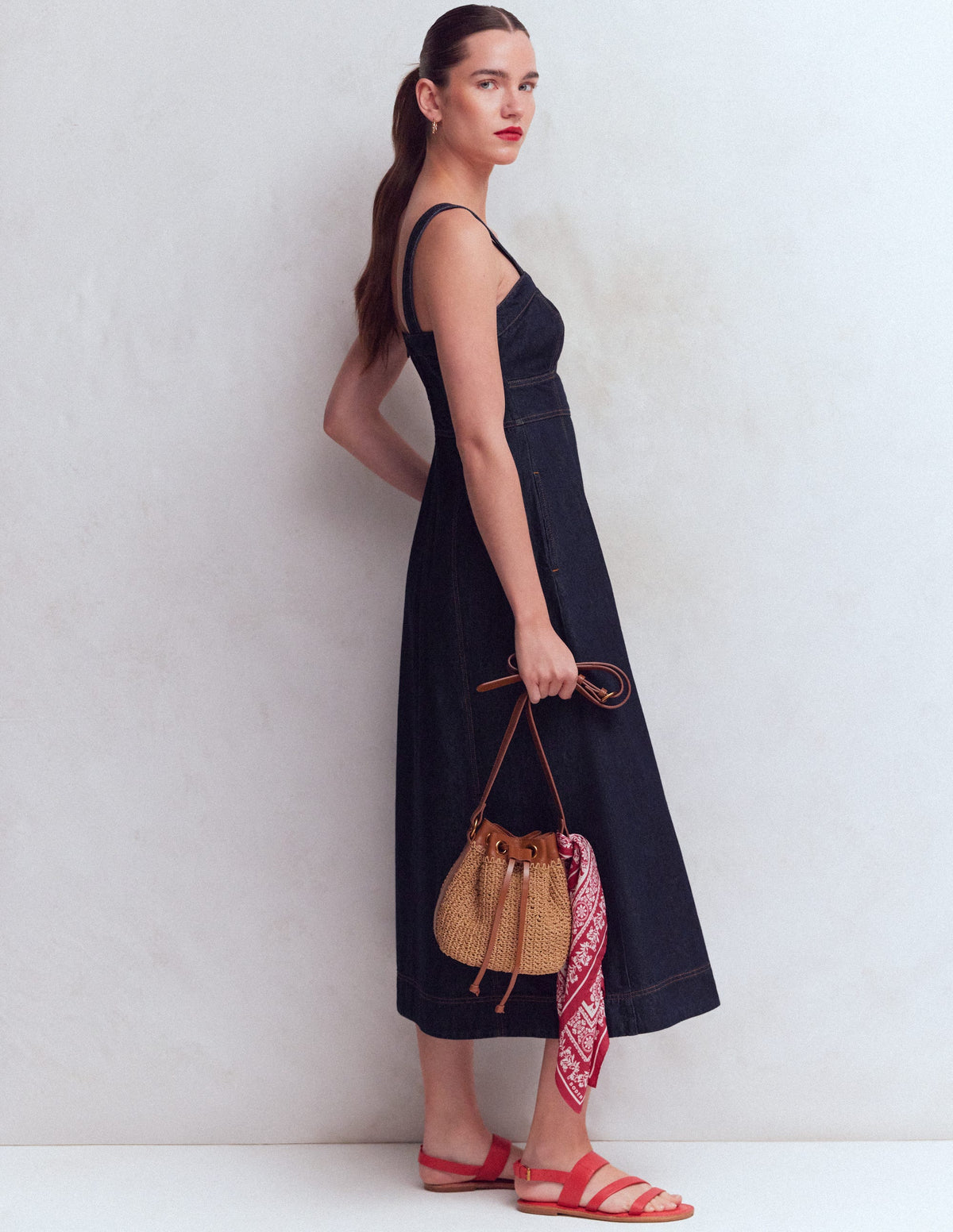 Panelled Bodice Denim Dress-Indigo - Image 1