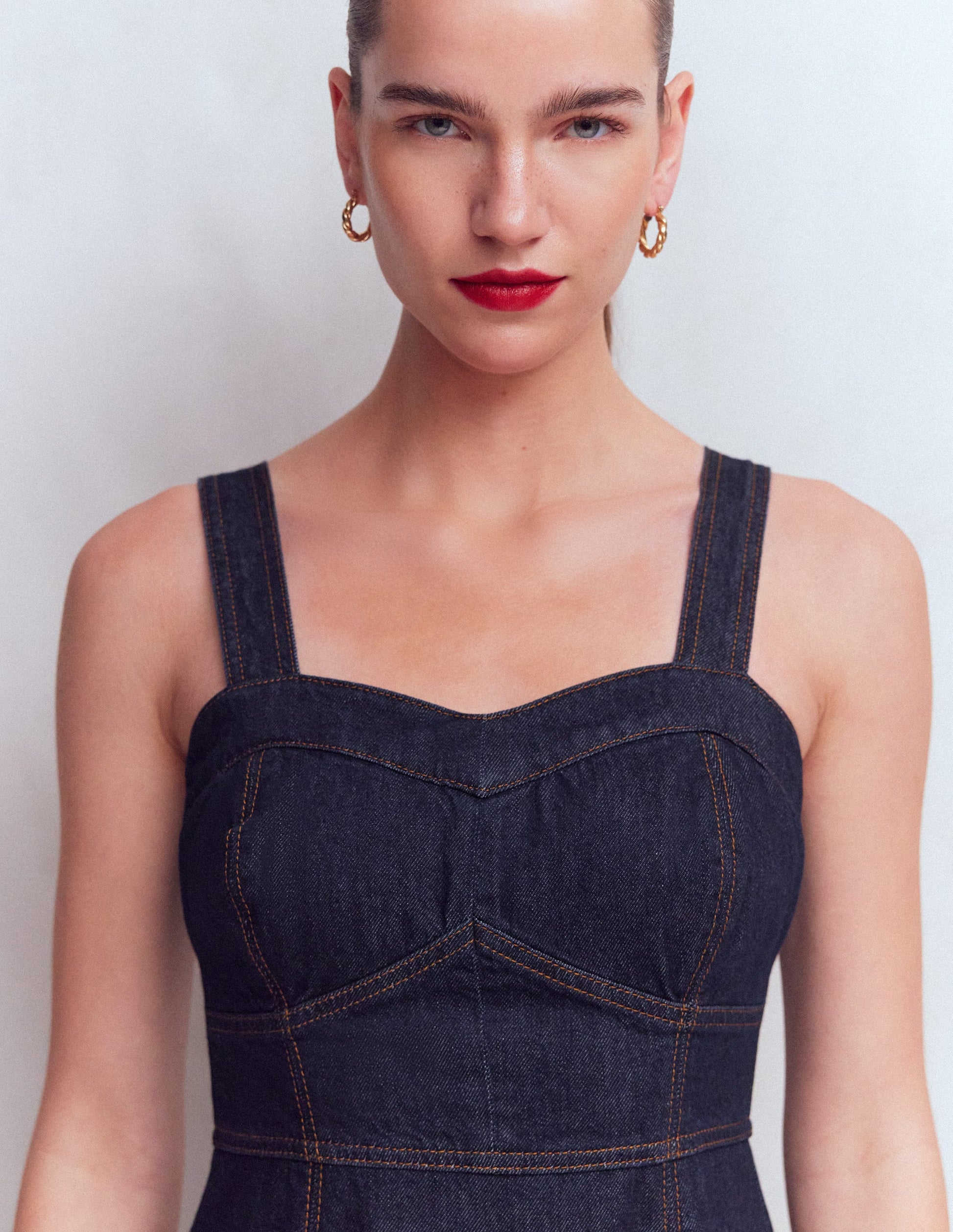 Boden Women's Panelled Bodice Denim Dress in Blue