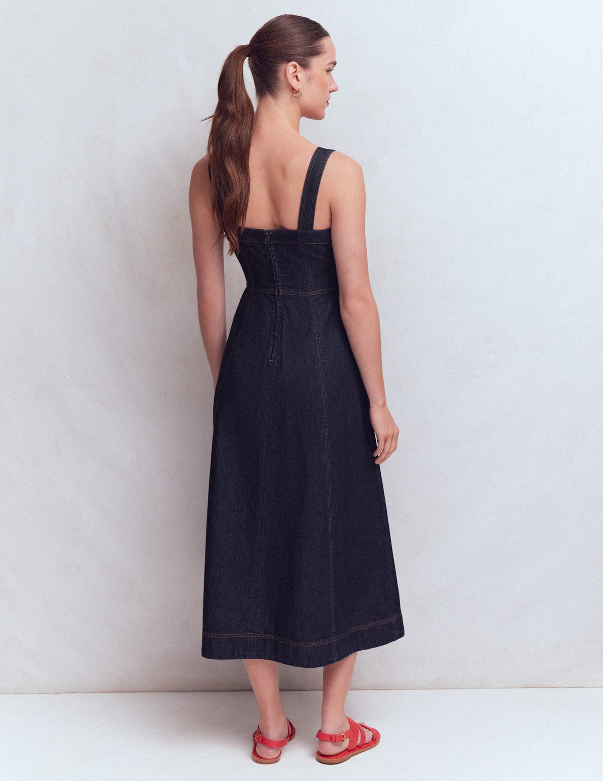 Panelled Bodice Denim Dress-Indigo - Image 3