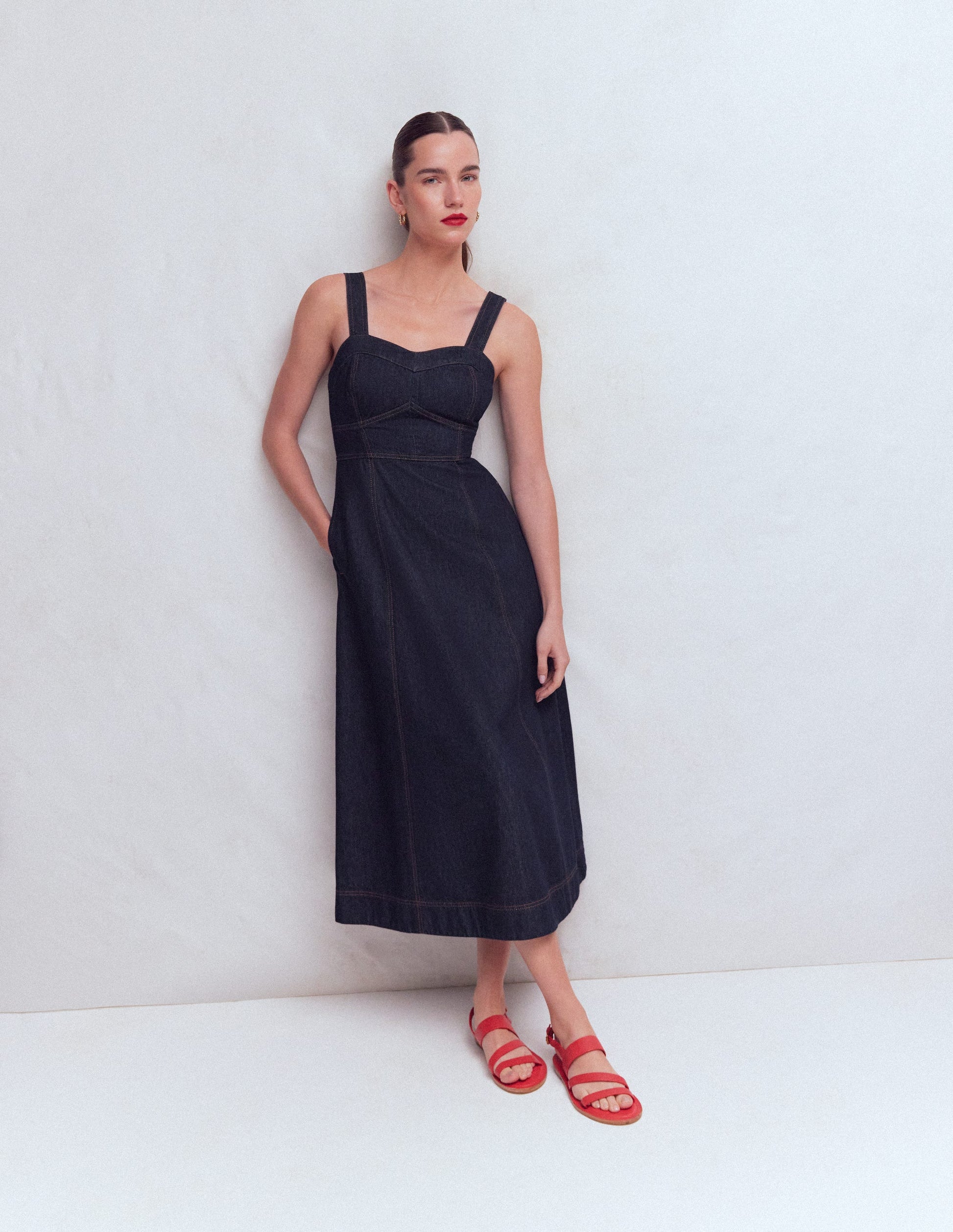 Boden Women's Panelled Bodice Denim Dress in Blue
