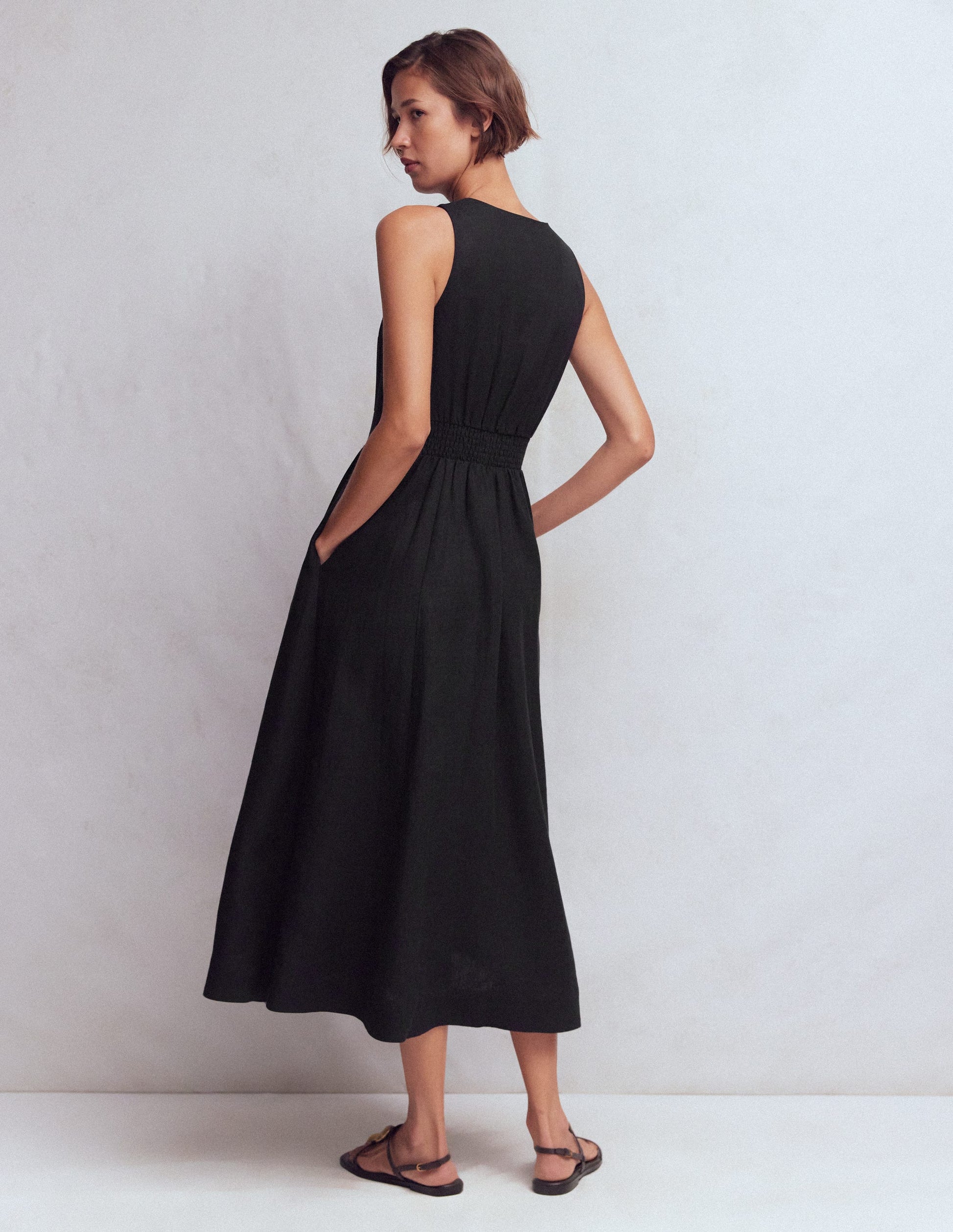 Catherine Button Linen Dress-Black | Boden USA Catherine Button Linen Dress-Black | Boden USA