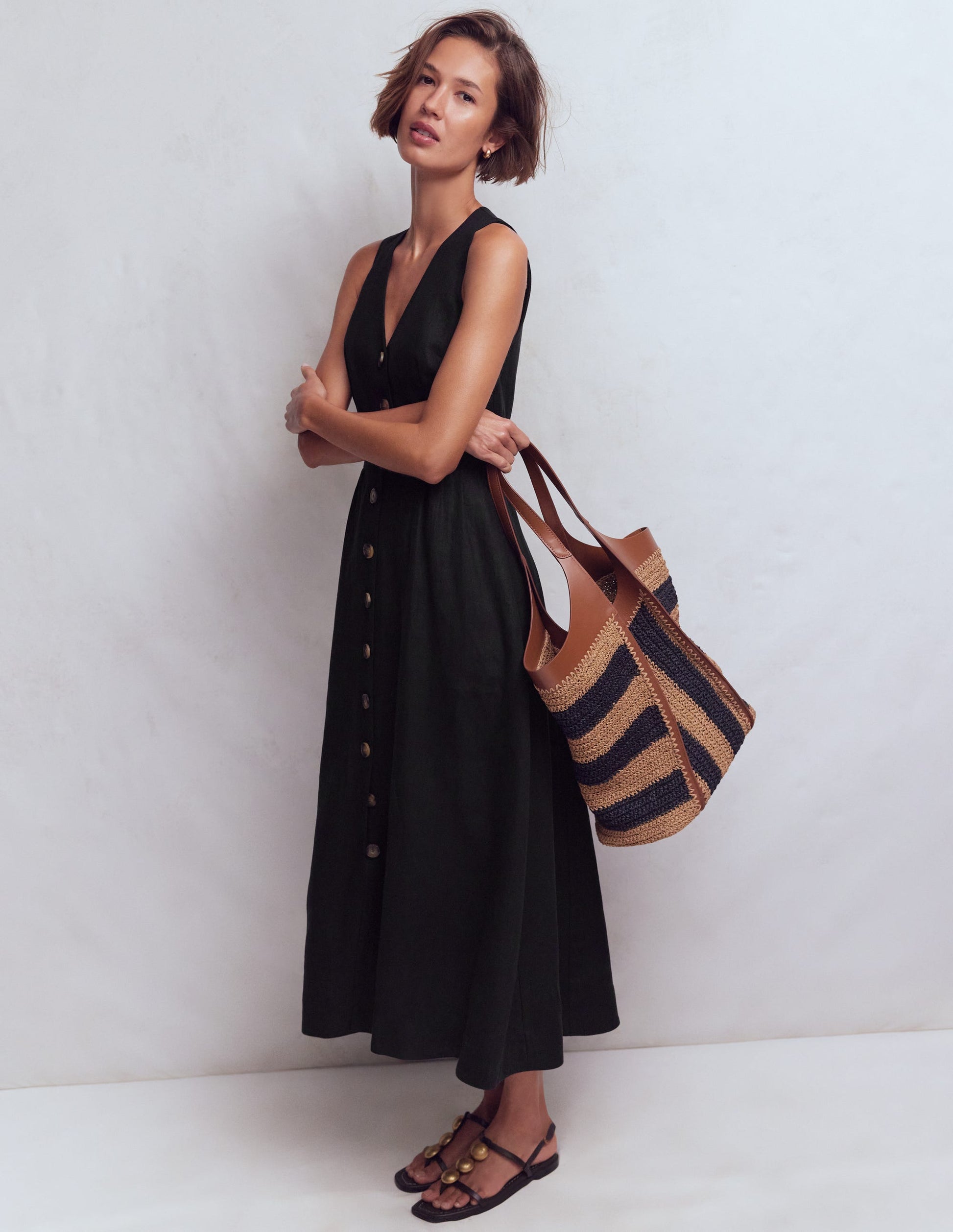 Catherine Button Linen Dress-Black | Boden USA Catherine Button Linen Dress-Black | Boden USA