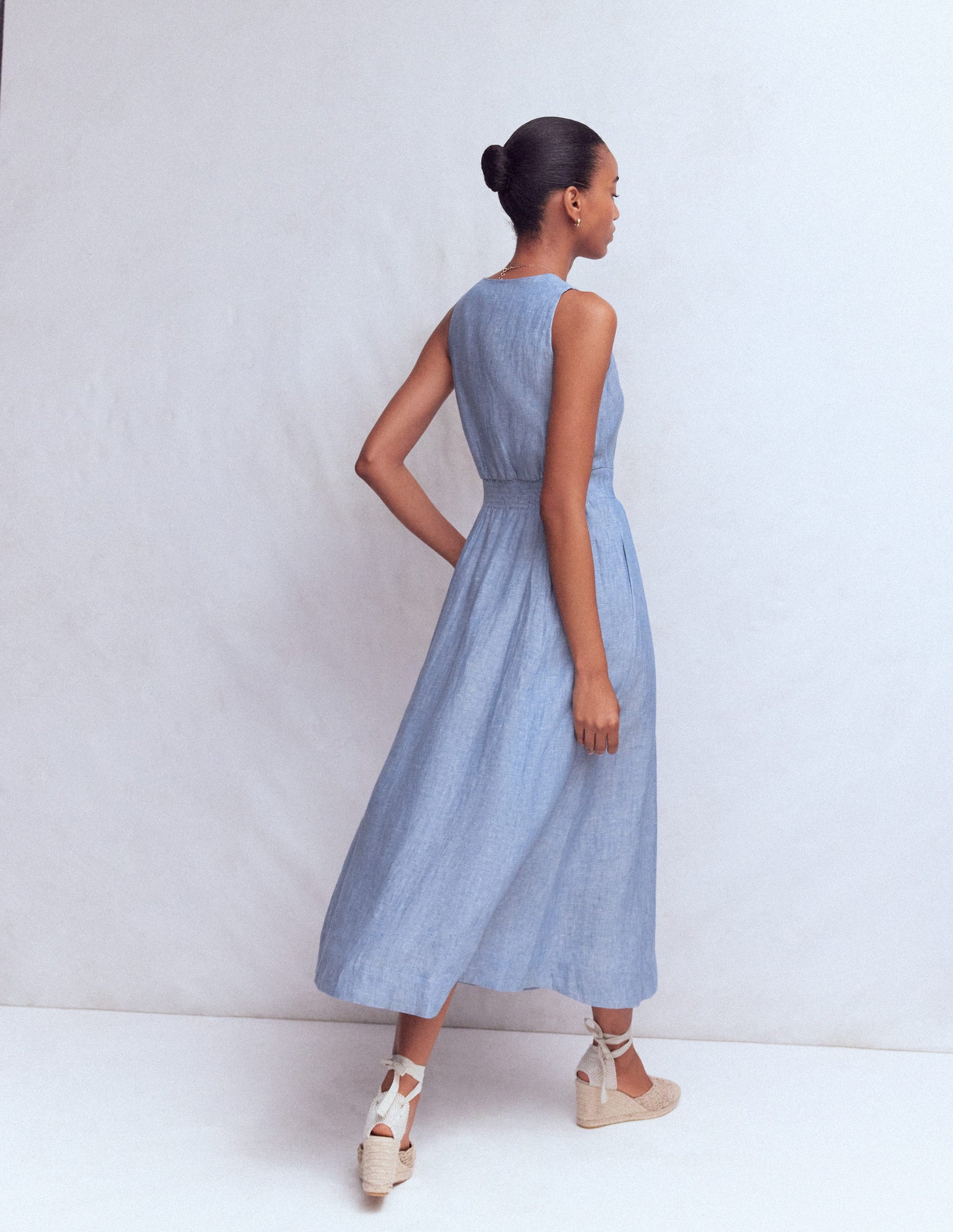 Catherine Button Linen Dress-Chambray-3