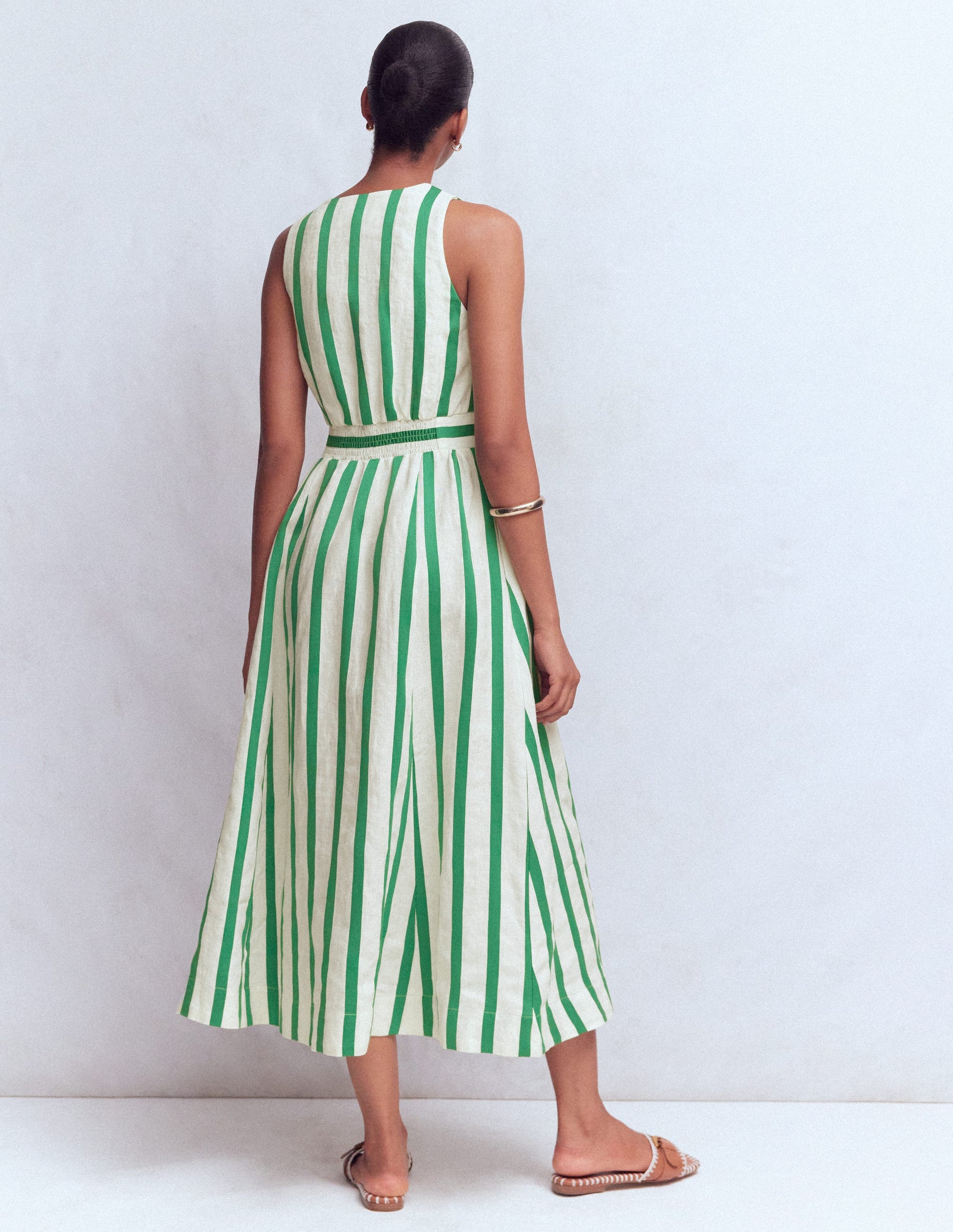 green and white linen dress Green & White Toile Cotton Linen Maxi Dress - All Dresses