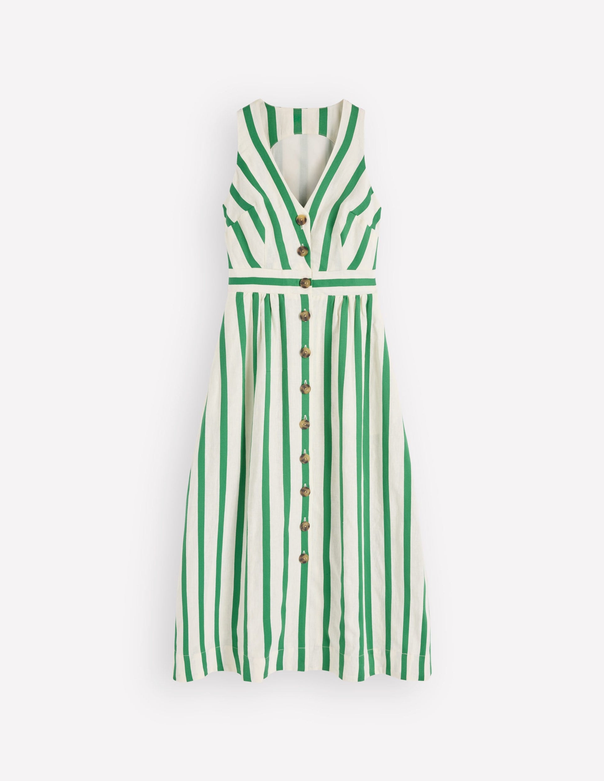 Catherine Button Linen Dress-Ivory and Green Satin Stripe | Boden USA