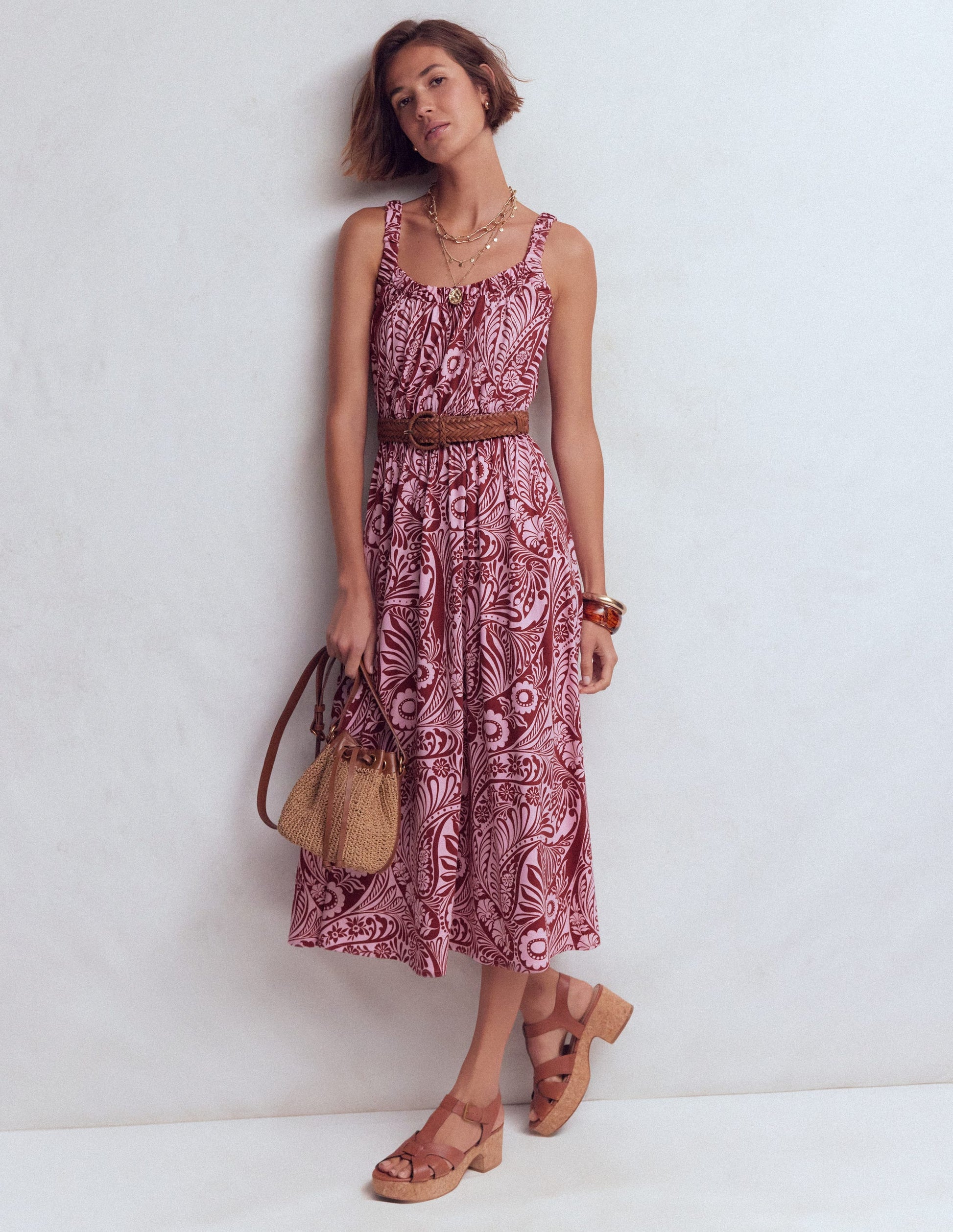 Scoop Neck Jersey Dress-Pink, Enchanted Paisley-1