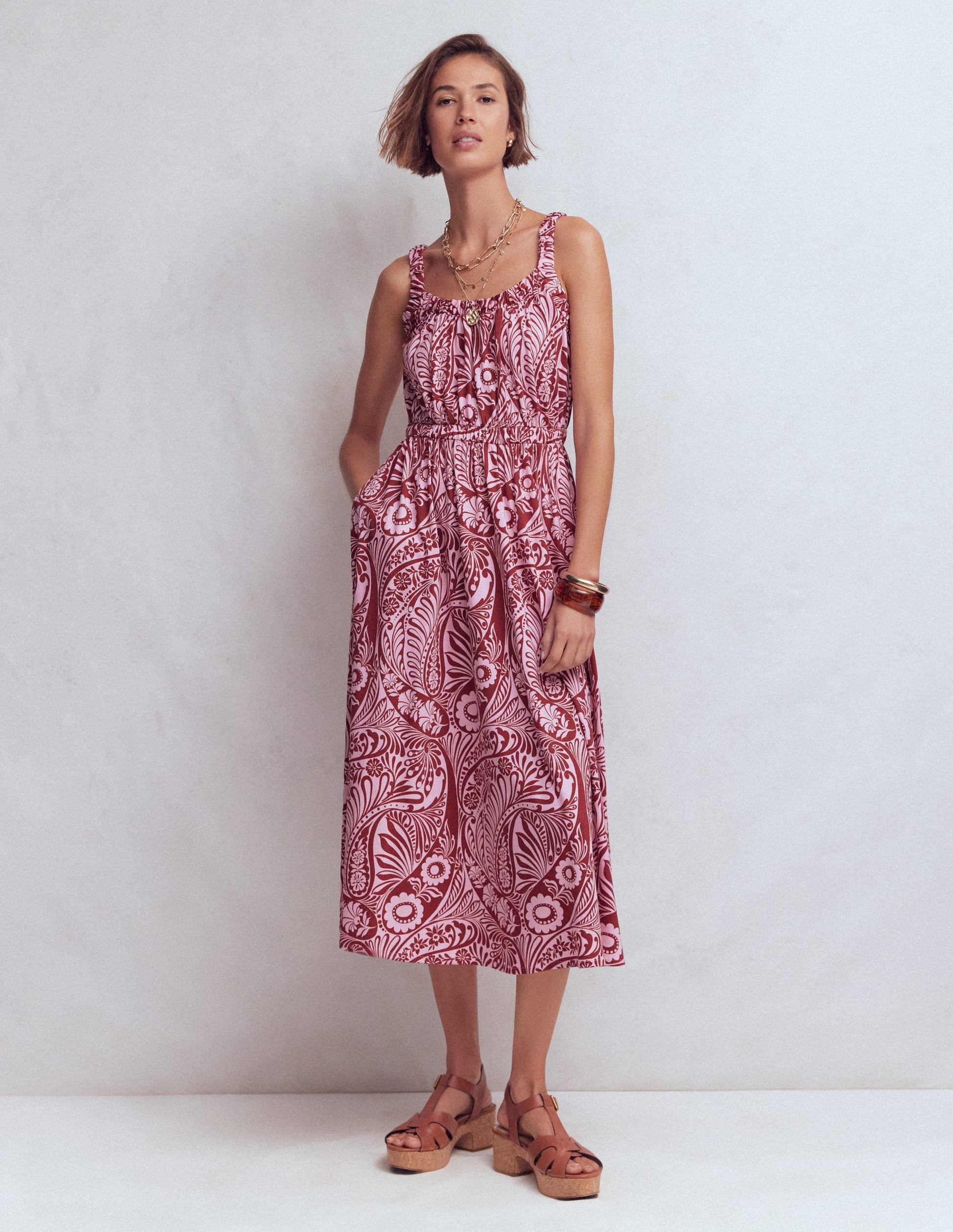 Scoop Neck Jersey Dress-Pink, Enchanted Paisley-4