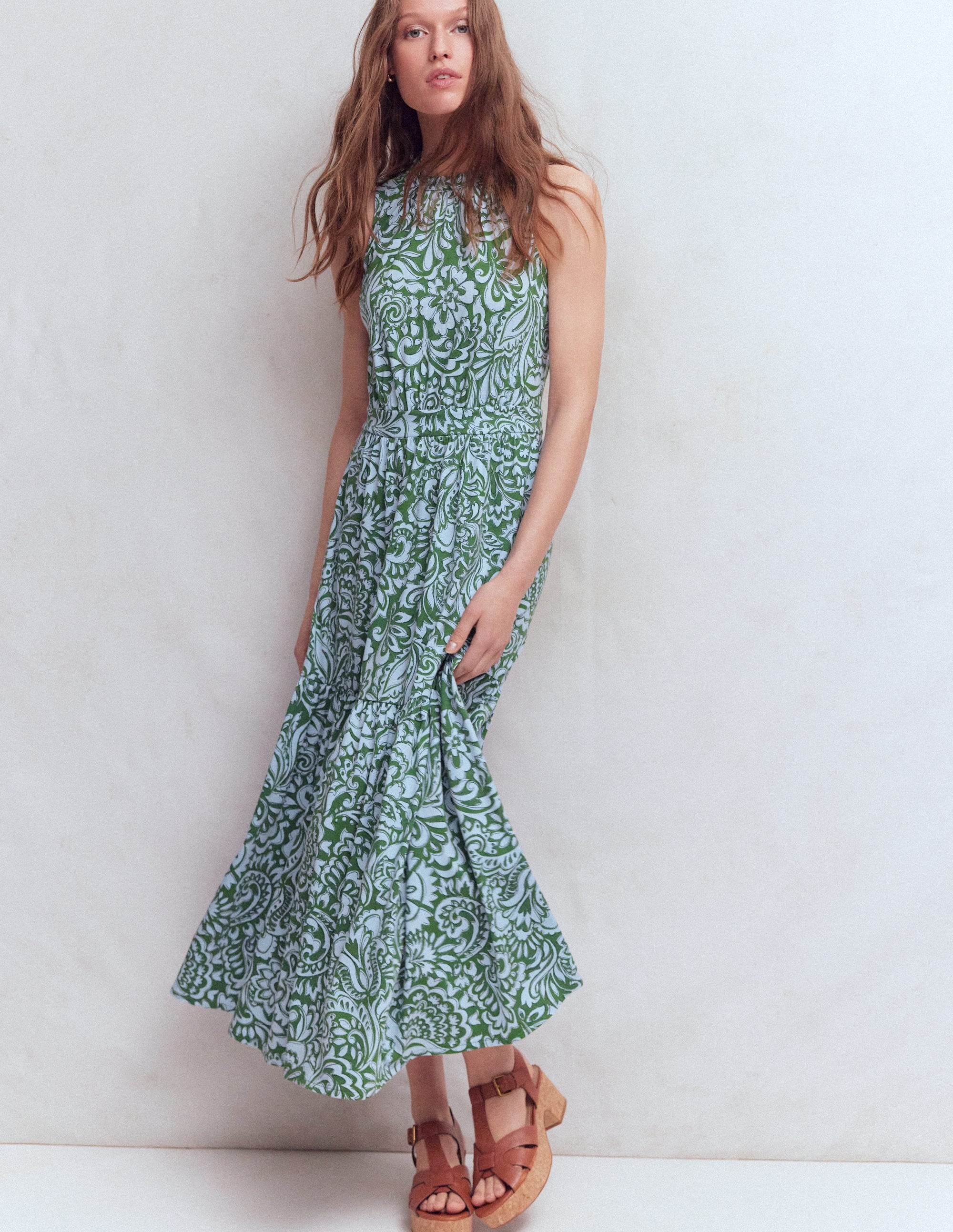 Camalie Jersey Maxi Dress - Green, Elaborate Gardenia | Boden USA