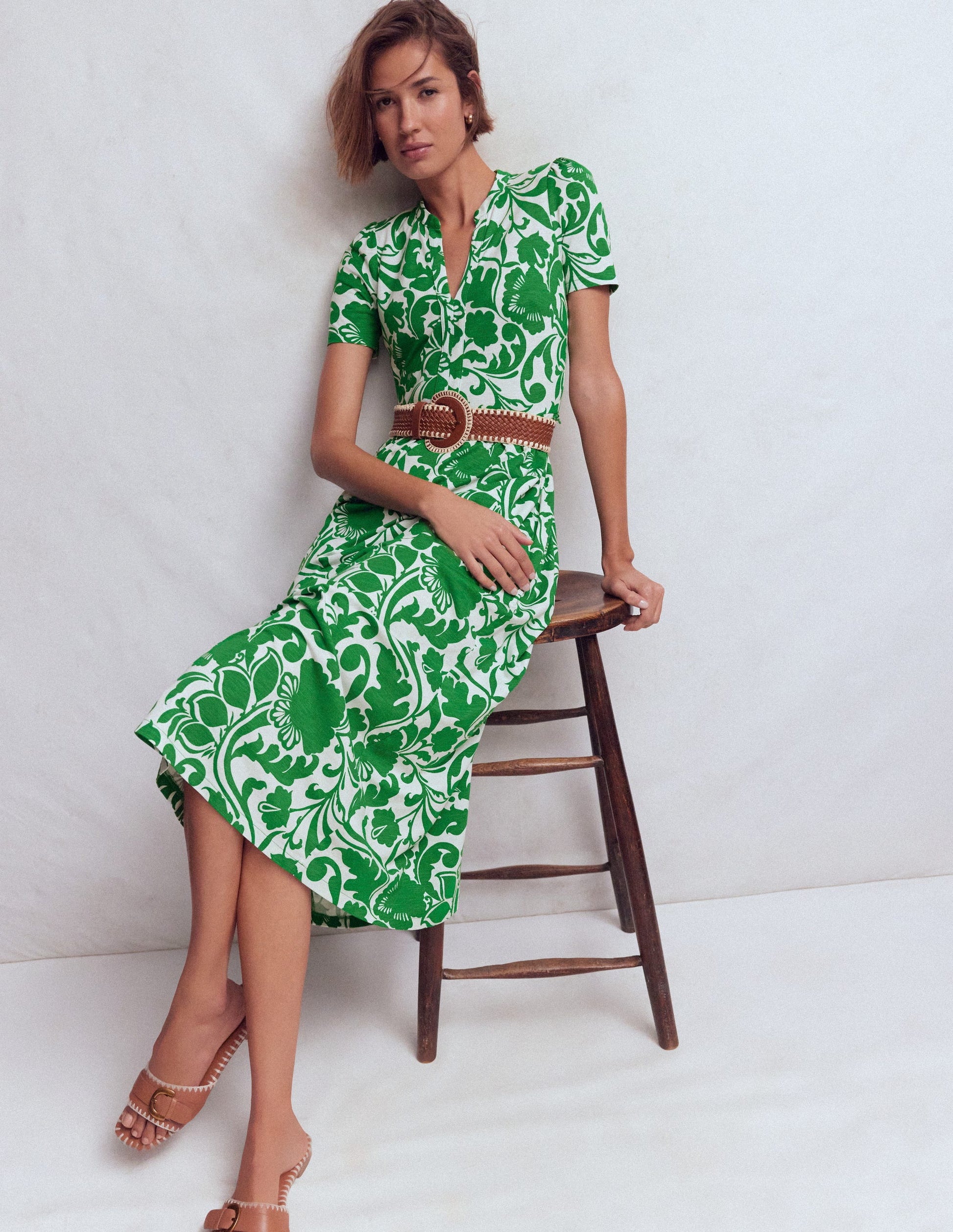 Naomi Jersey Midi Dress-Green, Flourishing Meadow-1