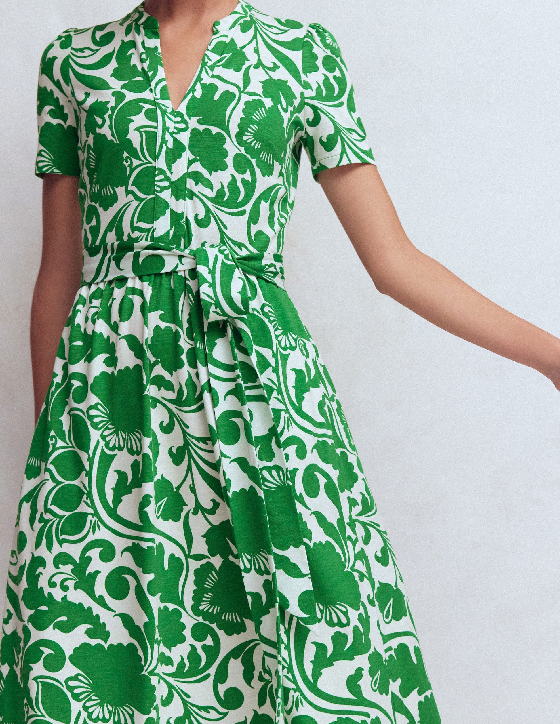 Naomi Jersey Midi Dress-Green, Flourishing Meadow-2