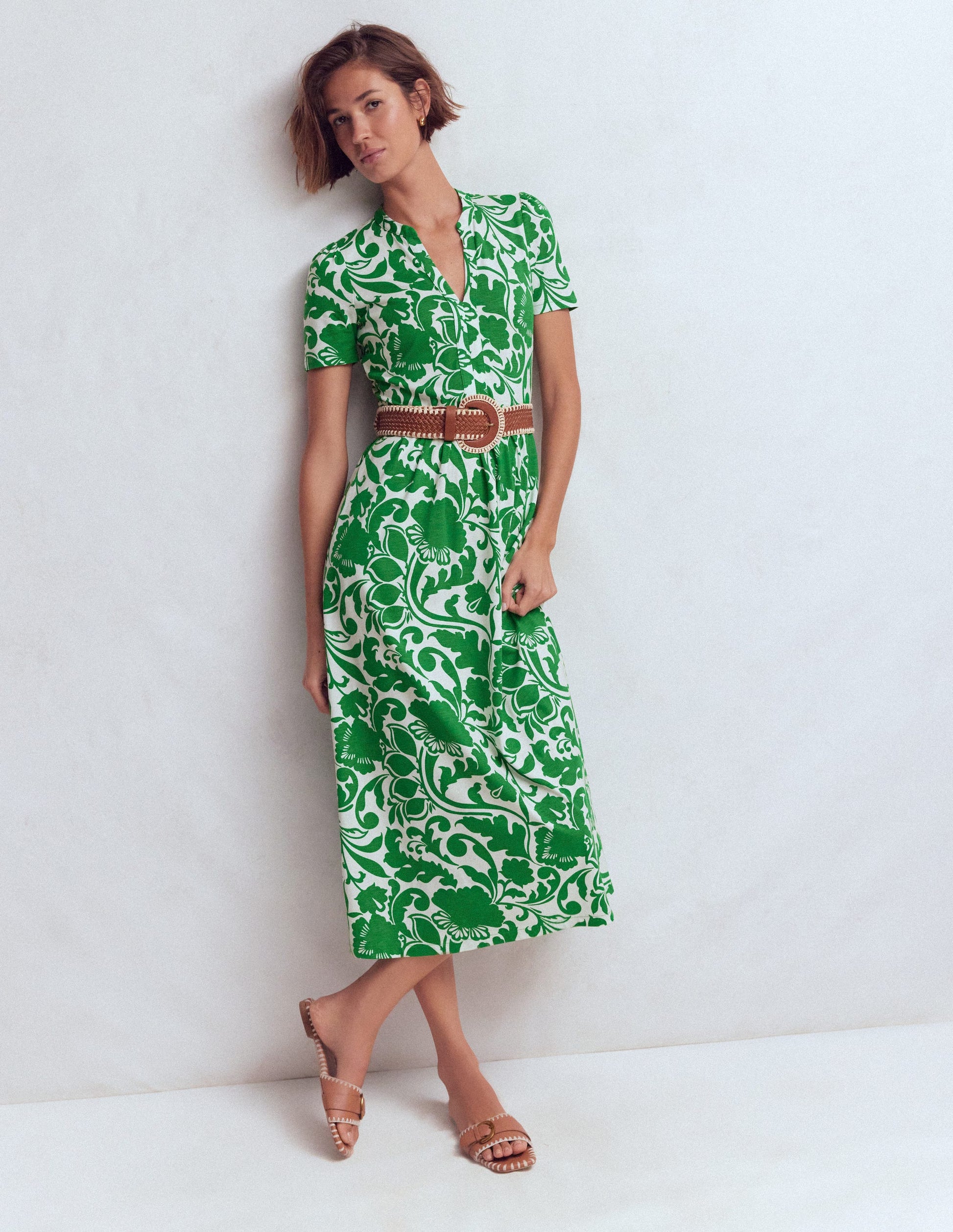Naomi Jersey Midi Dress-Green, Flourishing Meadow-5