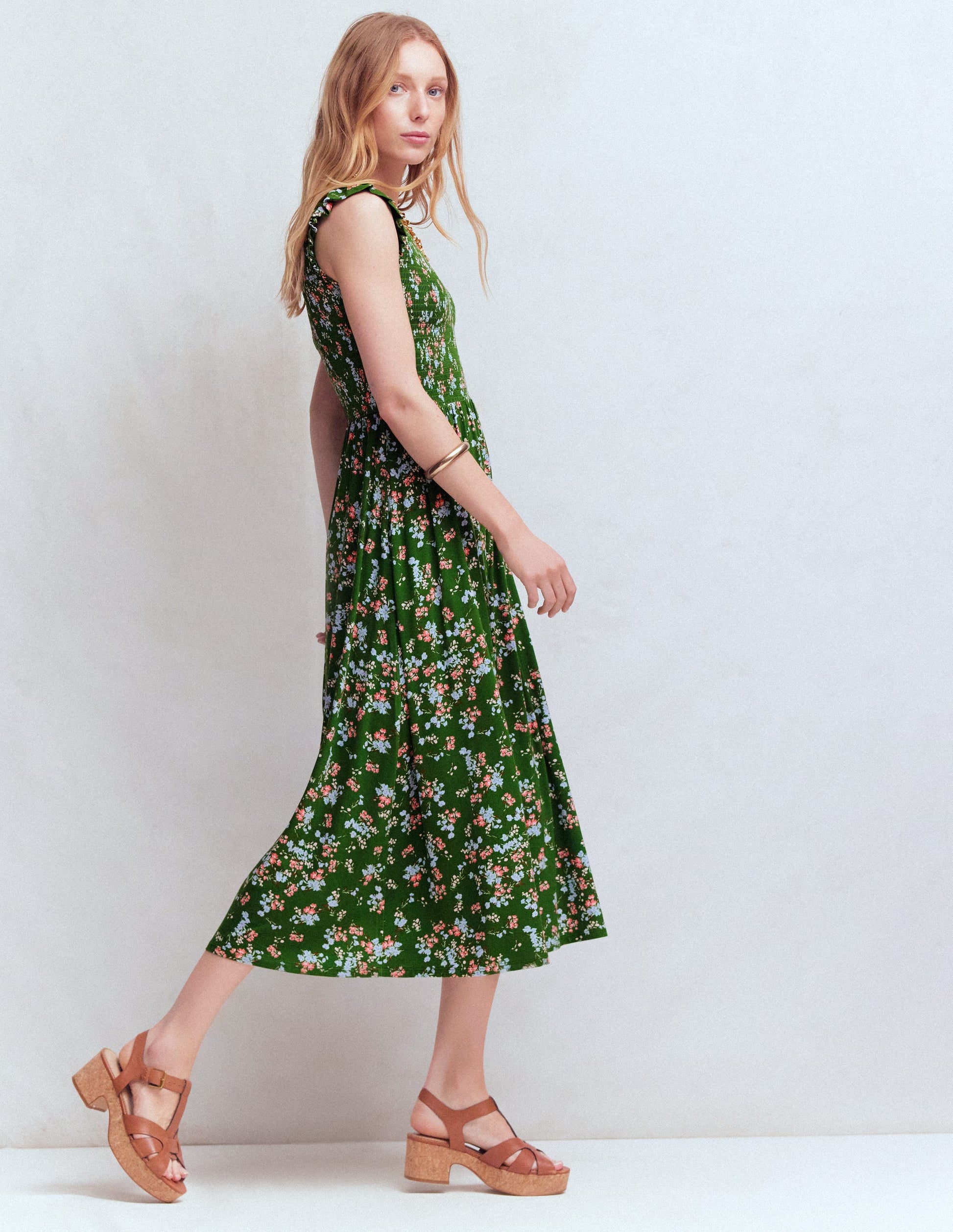 Smocked Jersey Midi Dress-Promenade Green, Bloom Scatter-7