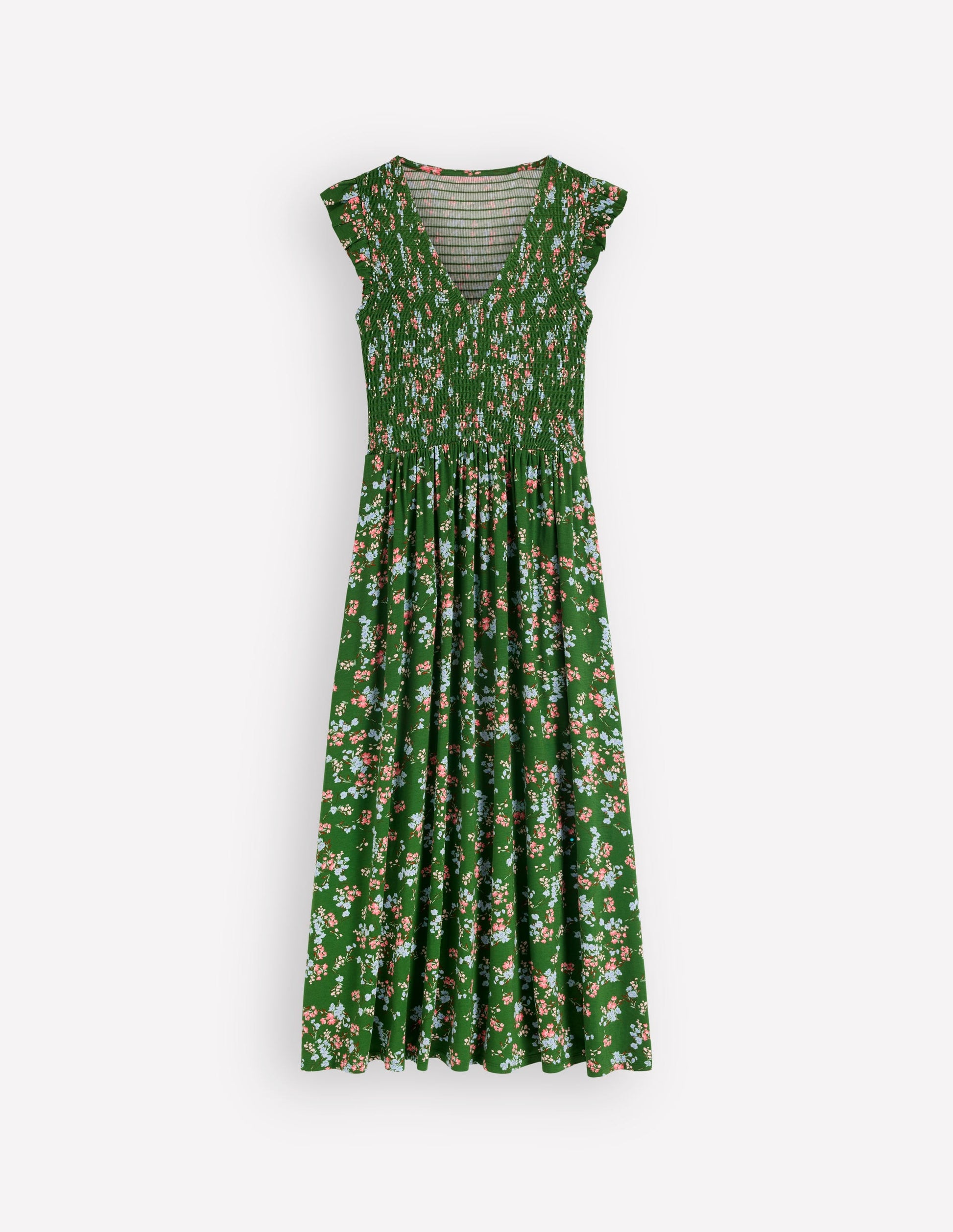 Smocked Jersey Midi Dress-Promenade Green, Bloom Scatter-9