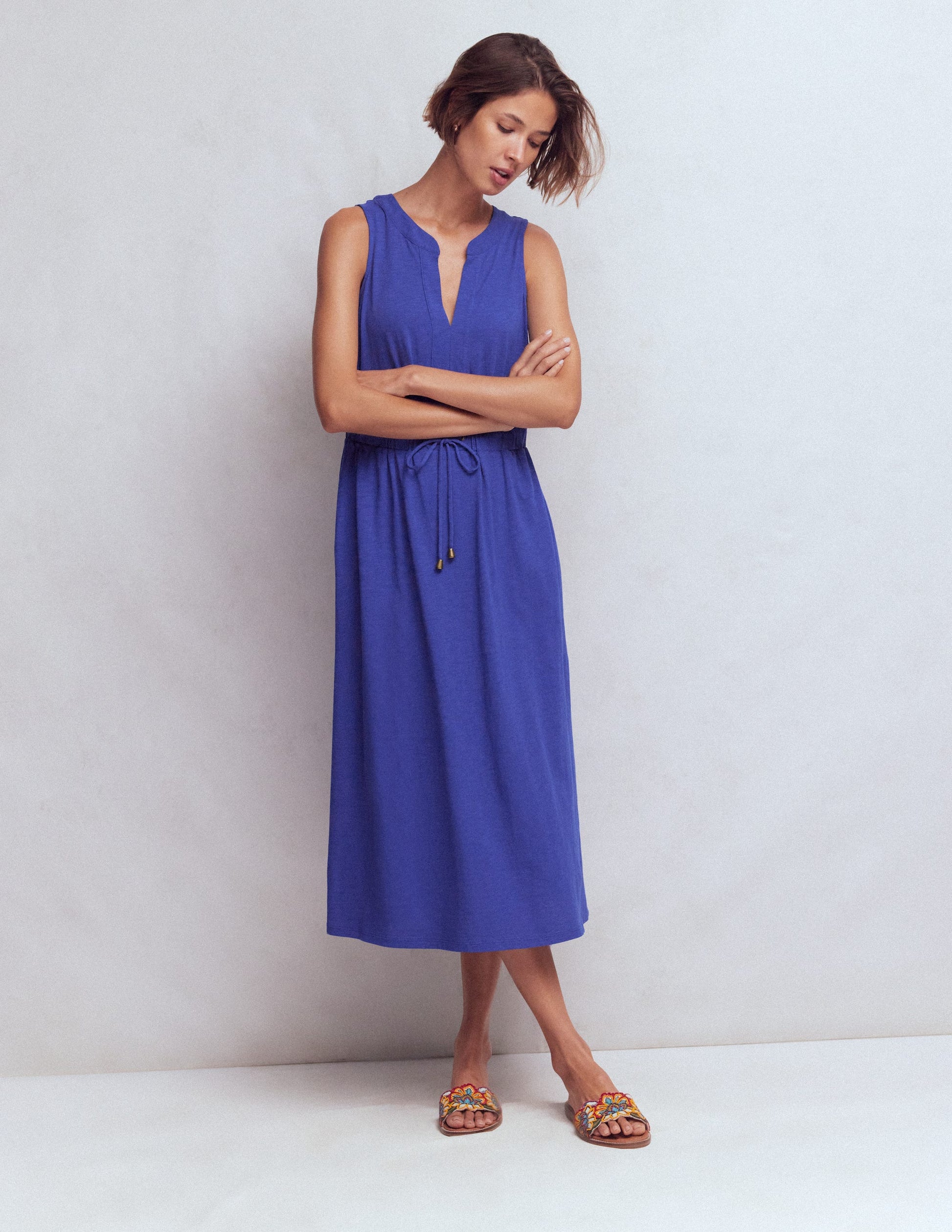 Boden Women's Delphine Midi Sleeveless Dress in Blue