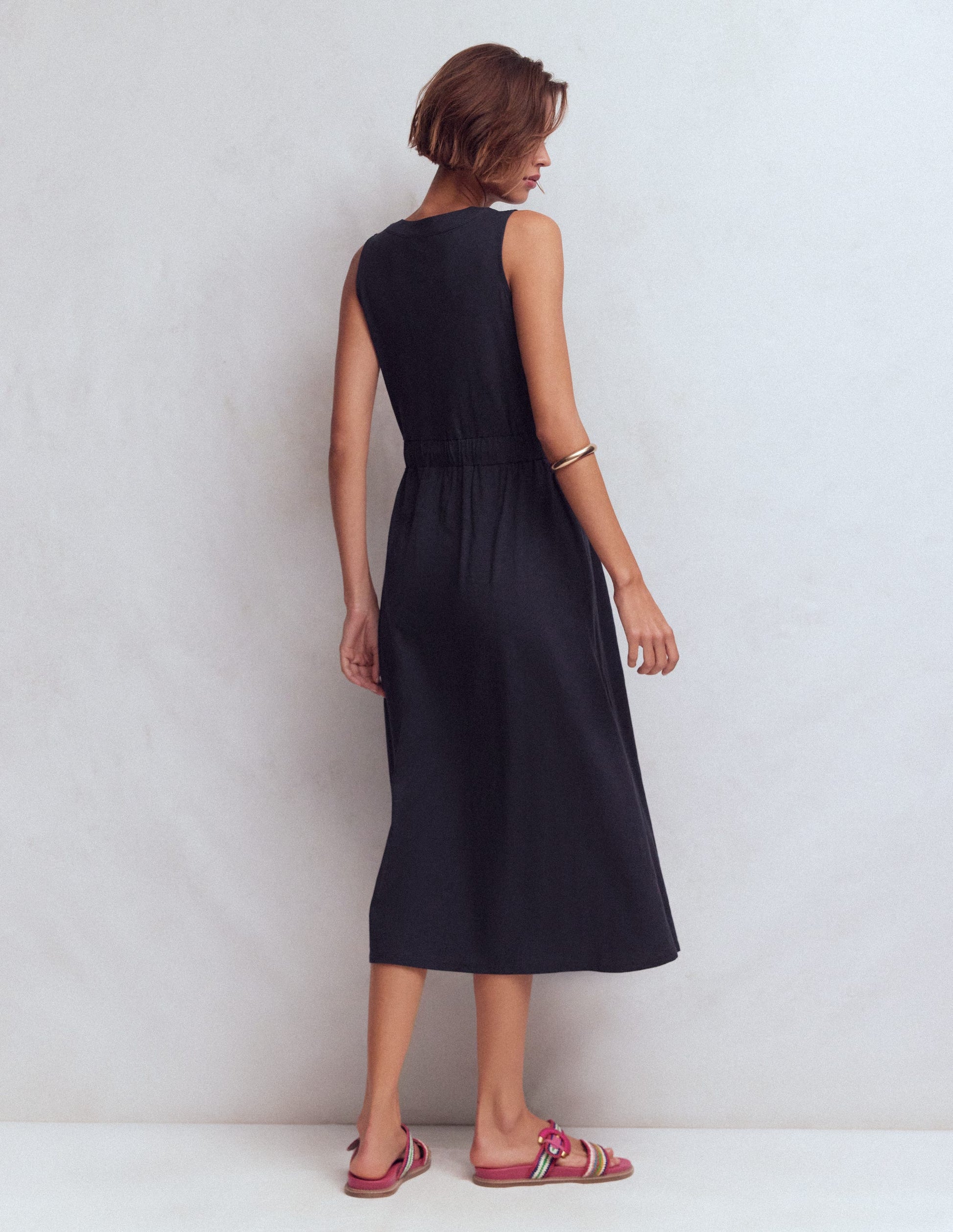 knee length dresses for ladies Navy Blue Sleeveless Front Zip Midi Dress main image 0