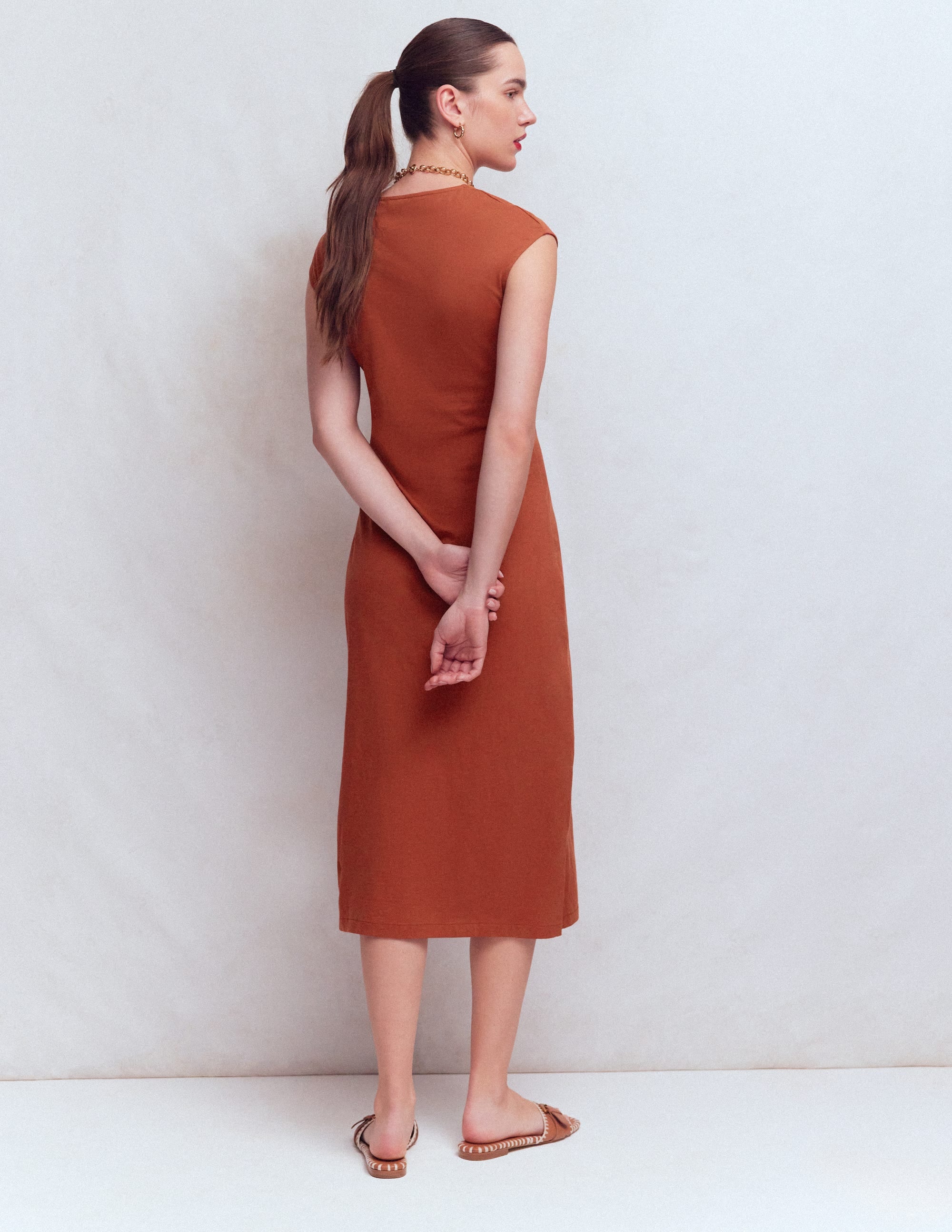 ENFOLD SYタイプライター フレアマキシDRESS オレンジブラウン Mahon