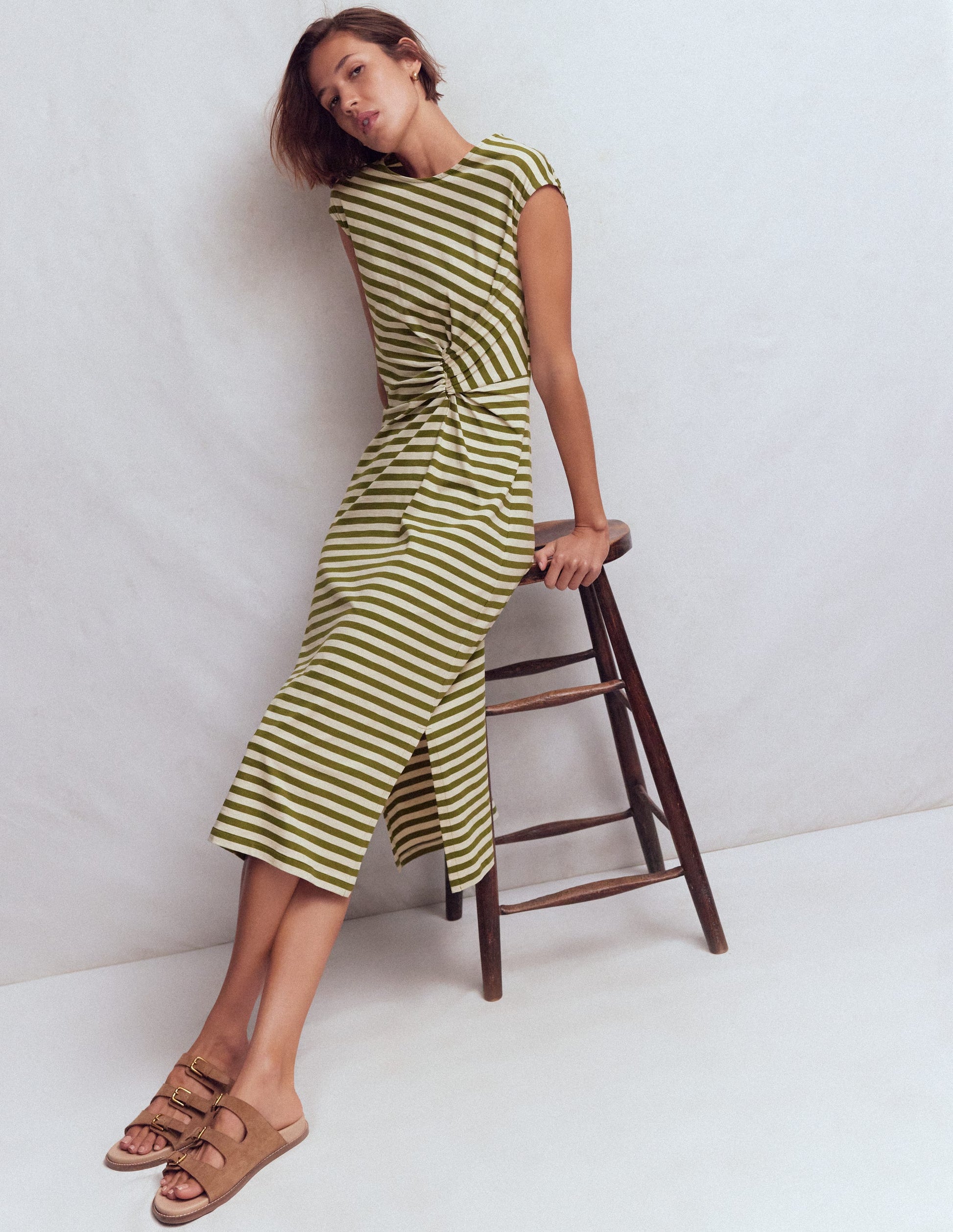Delilah Twisted Midi Dress-Stripe-1