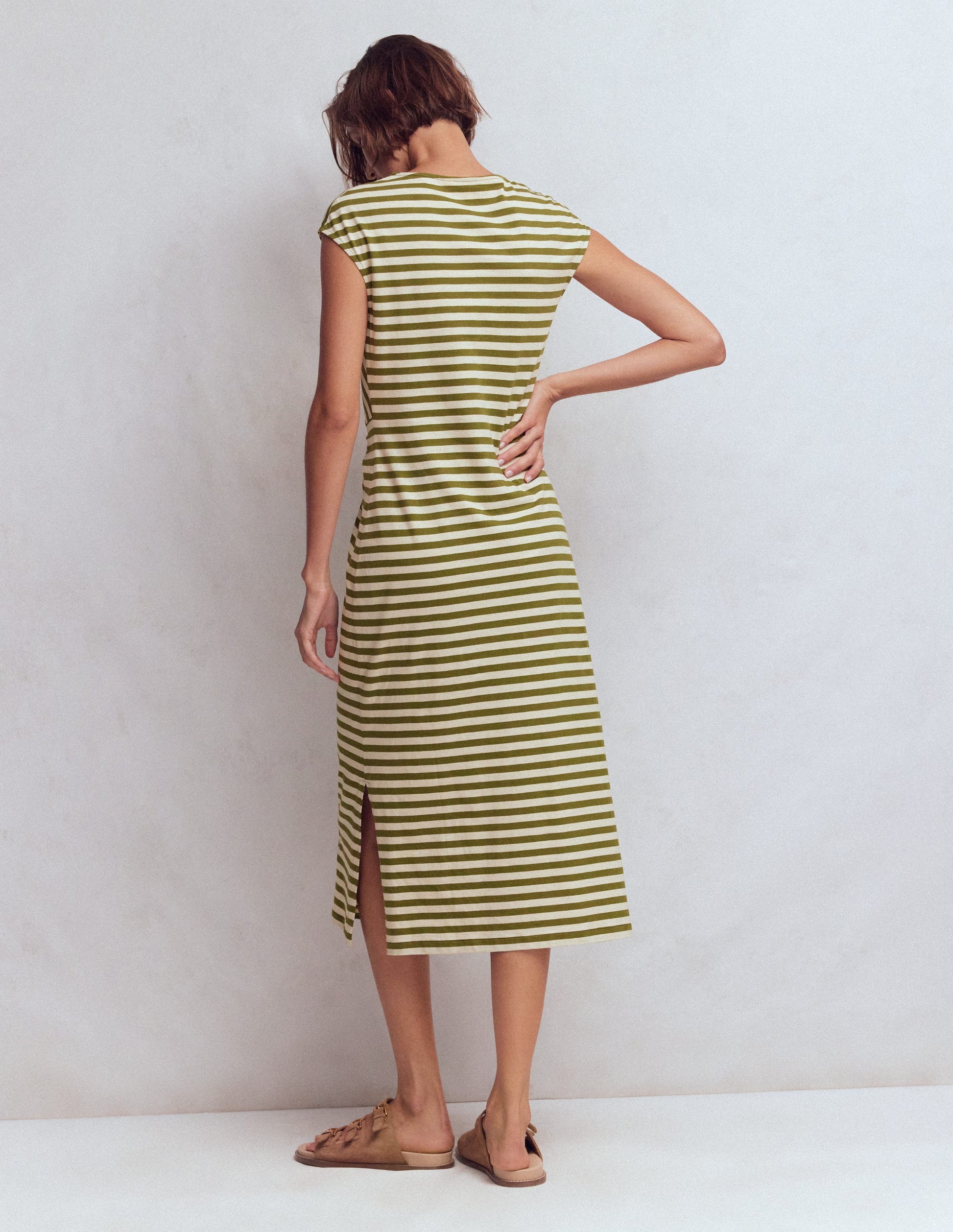 Delilah Twisted Midi Dress-Stripe-3