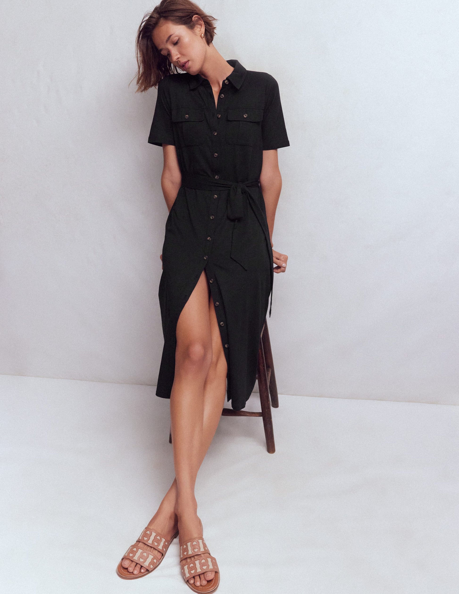 Mavis Midi Jersey Shirt Dress-Black | Boden USA Mavis Midi Jersey Shirt Dress-Black | Boden USA