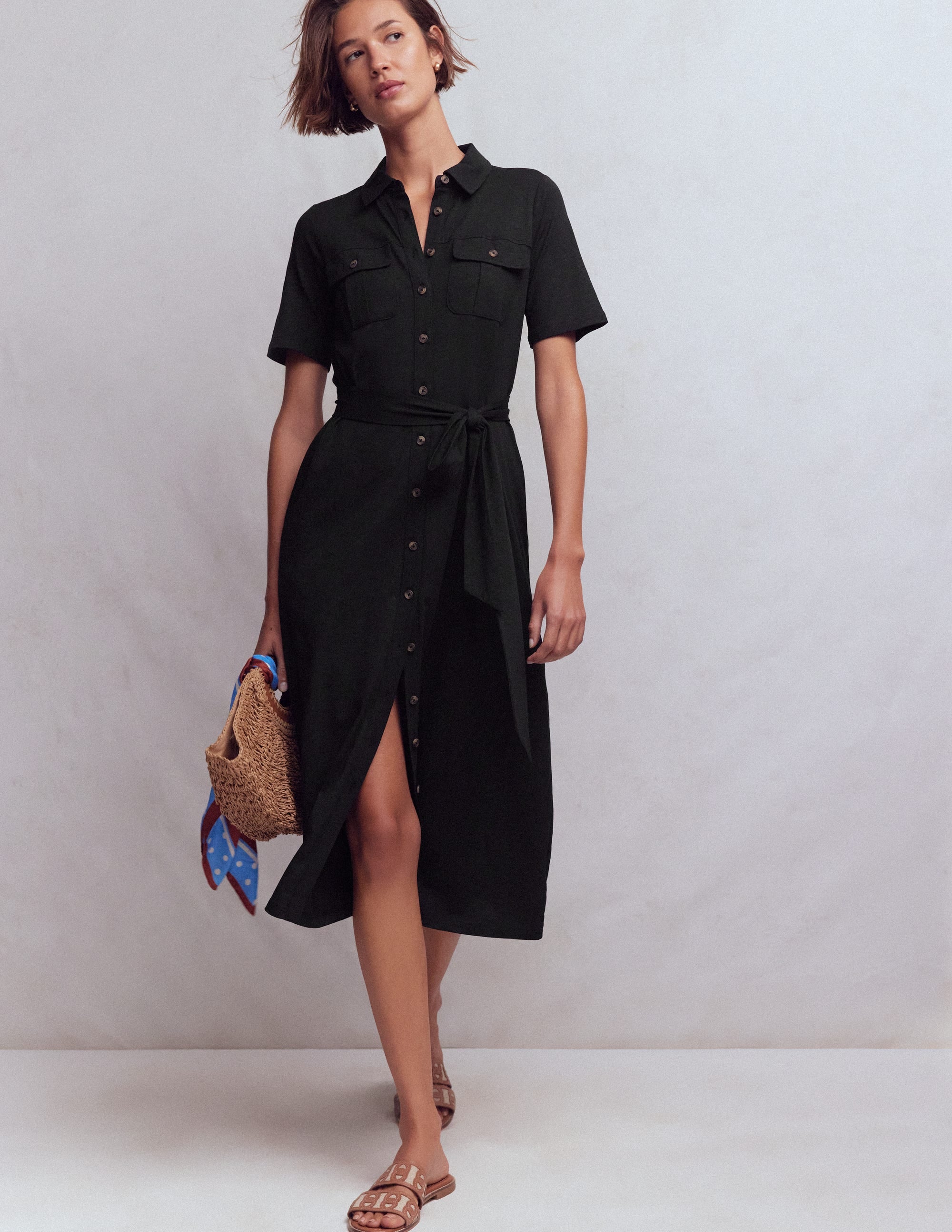 Mavis Midi Jersey Shirt Dress-Black | Boden USA