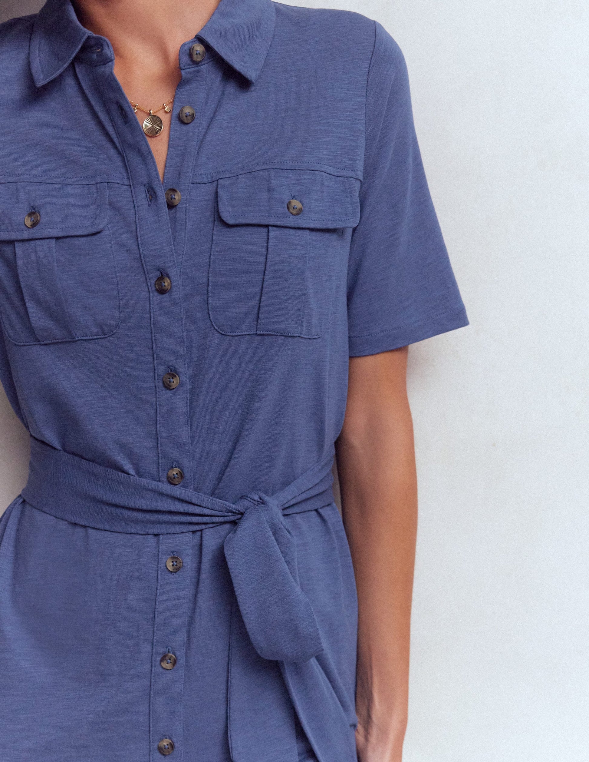Boden Women's Mavis Midi Jersey Shirt Dress in Blue | Size 4 Boden Women's Mavis Midi Jersey Shirt Dress in Blue | Size 4