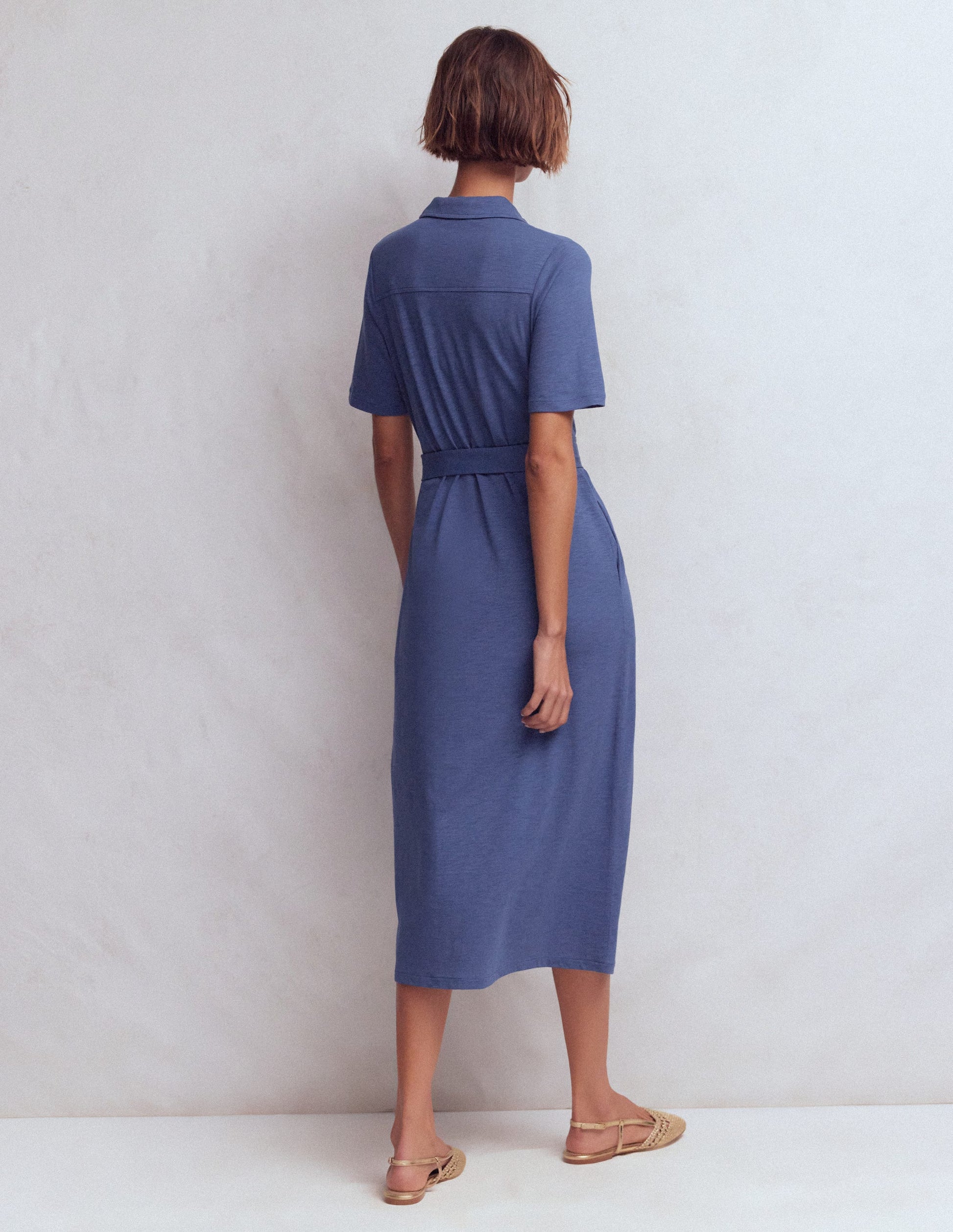 Boden Women's Mavis Midi Jersey Shirt Dress in Blue | Size 12 Boden Women's Mavis Midi Jersey Shirt Dress in Blue | Size 12