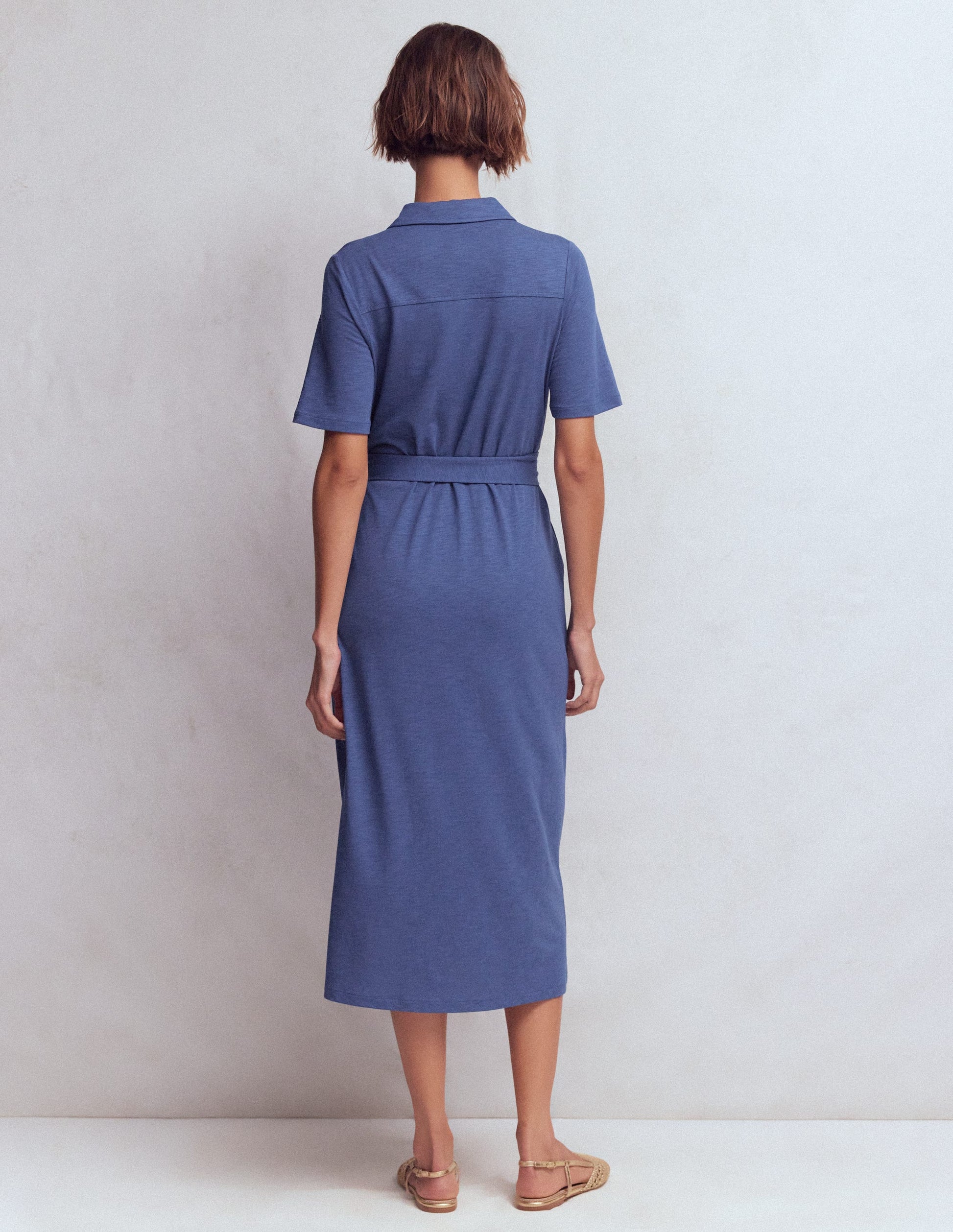 ankle length shirt dress Boden Women's Mavis Midi Jersey Shirt Dress in Blue