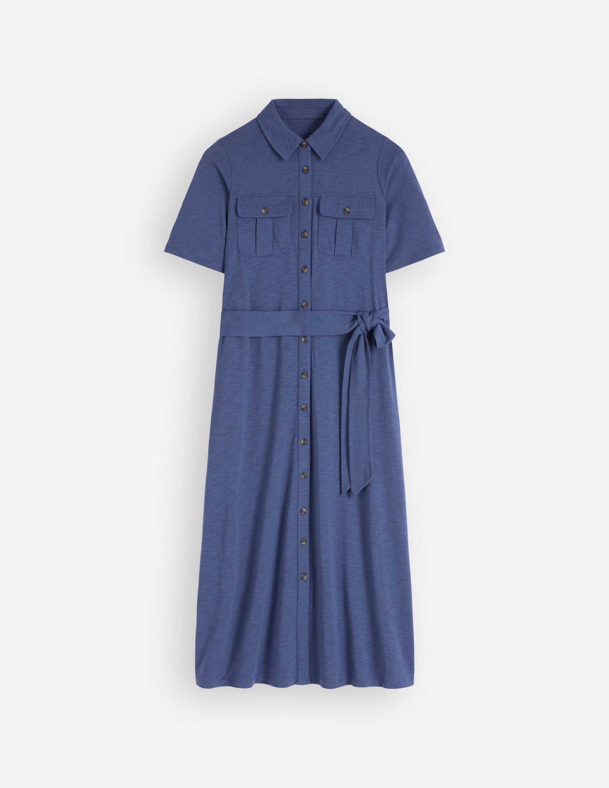 Mavis Midi Jersey Shirt Dress-Denim Blue