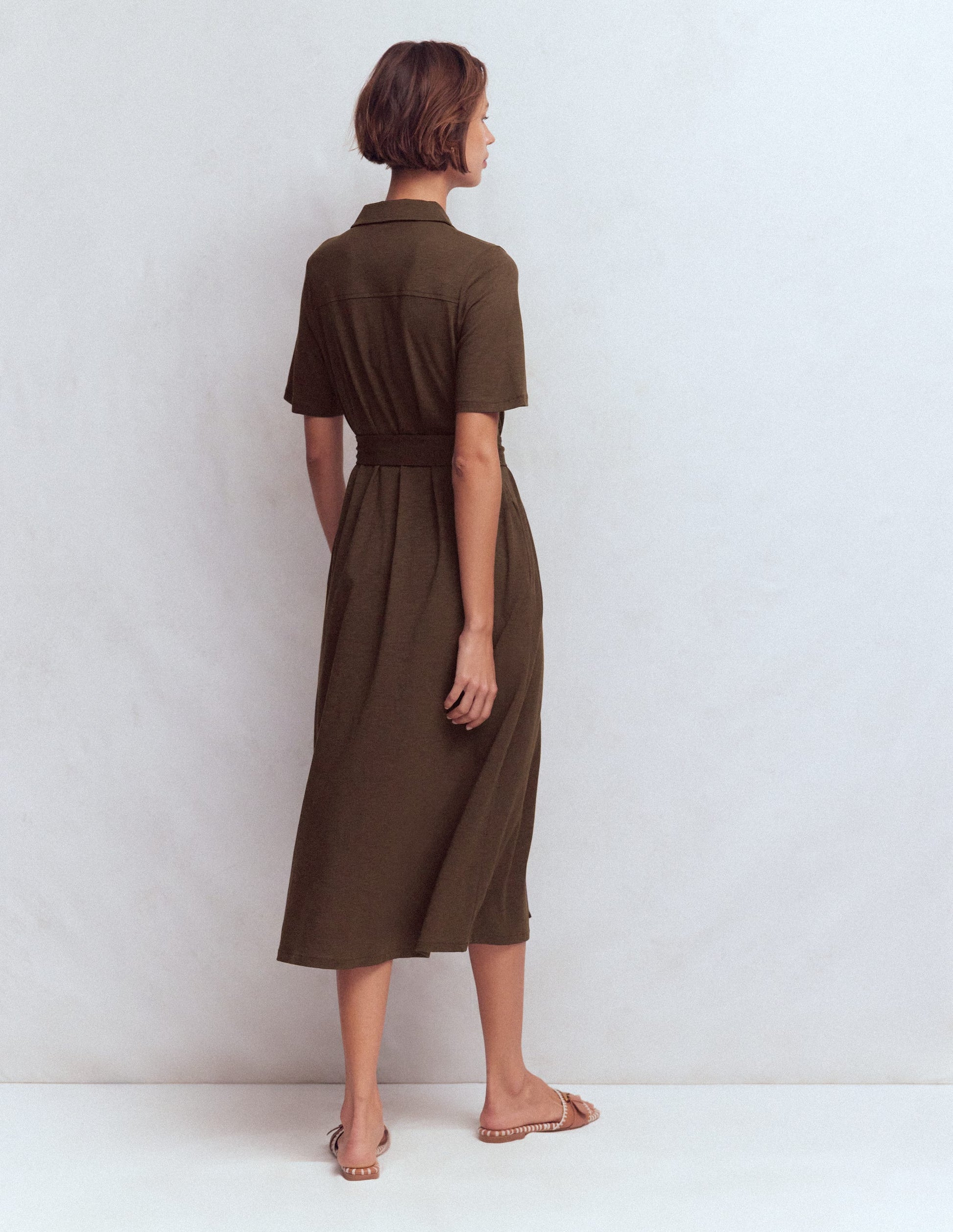 Boden Women's Mavis Midi Jersey Shirt Dress in Brown