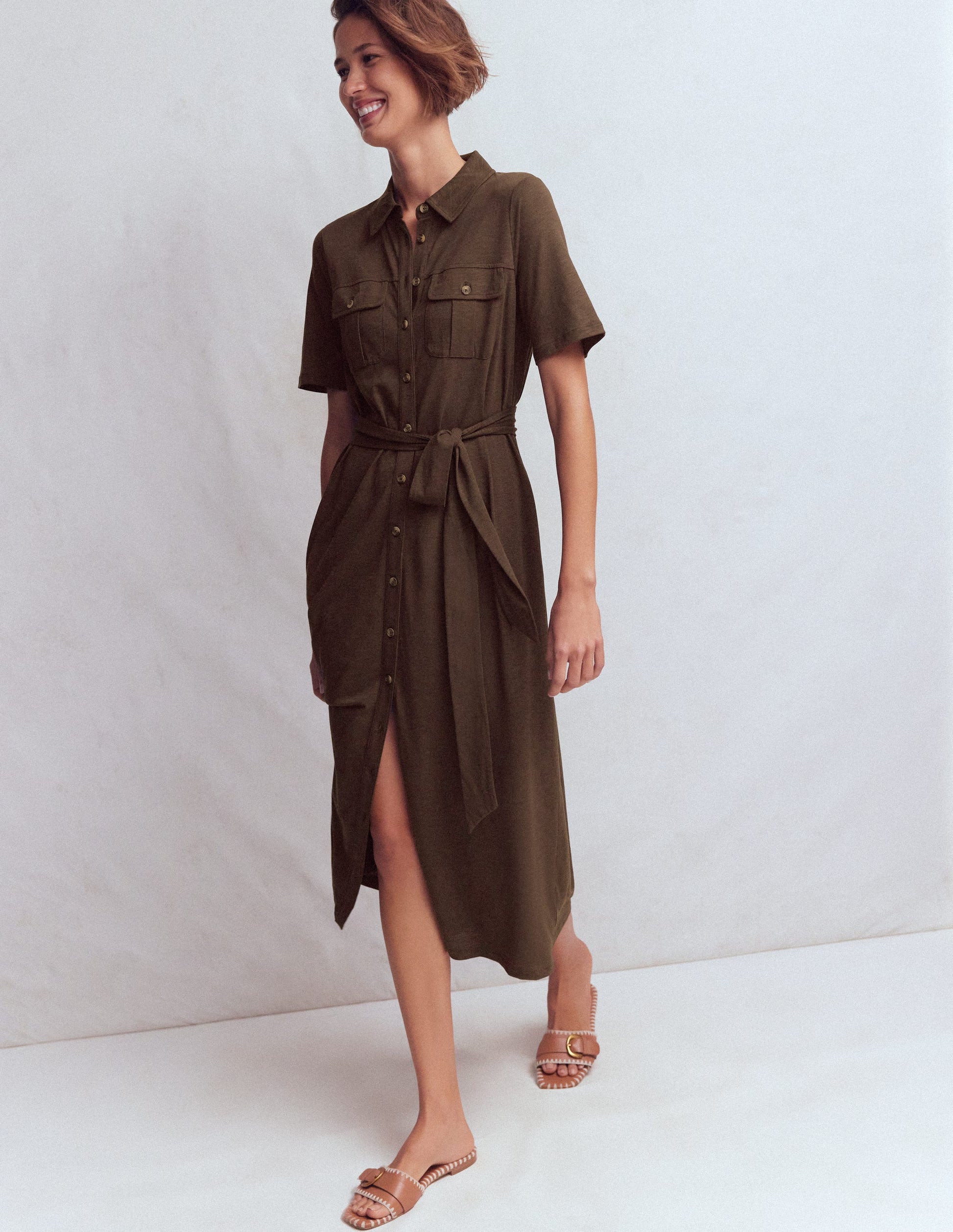 flapper style dress Boden Women's Mavis Midi Jersey Shirt Dress in Brown