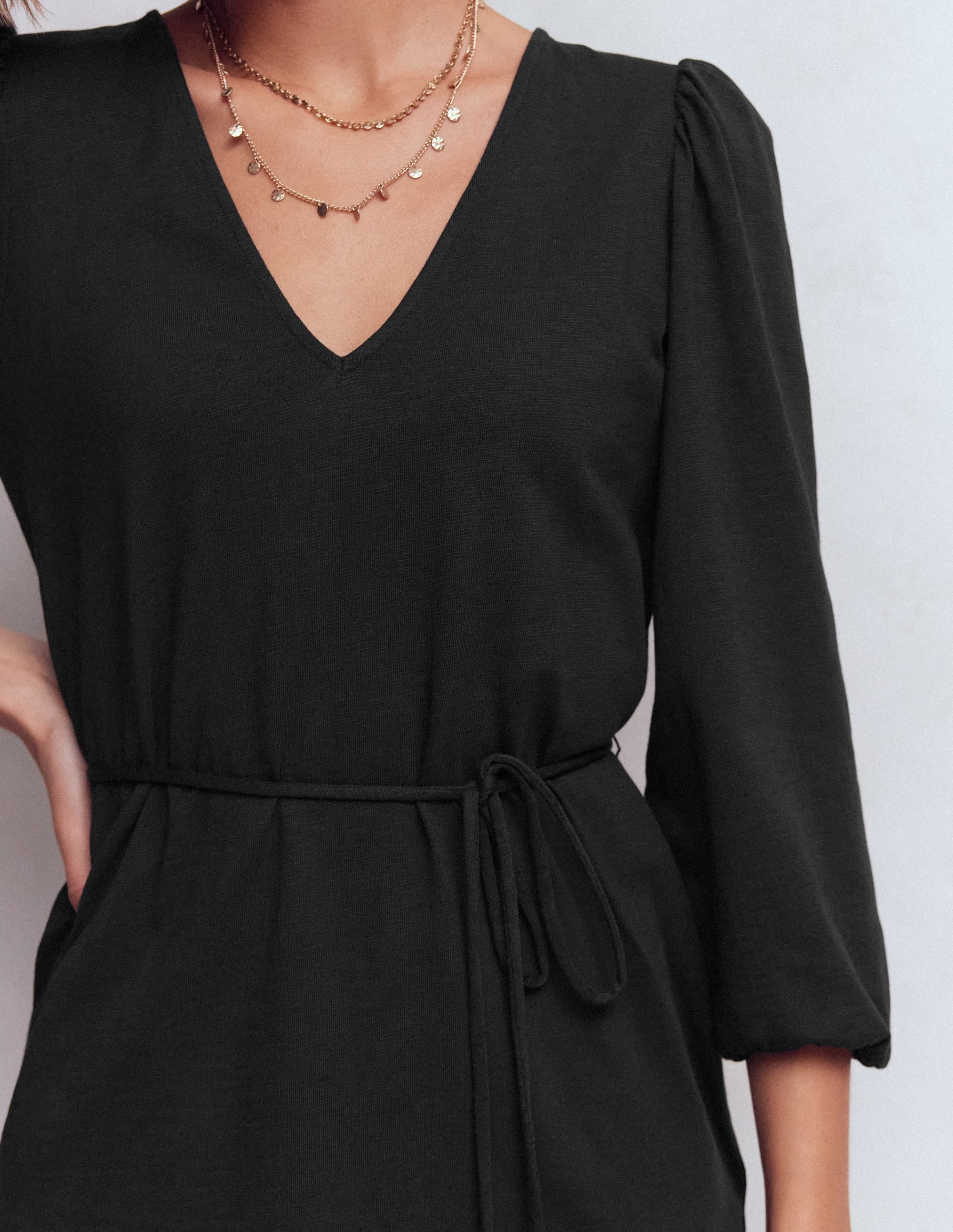 Cary V-Neck Short Dress-Black - Image 2