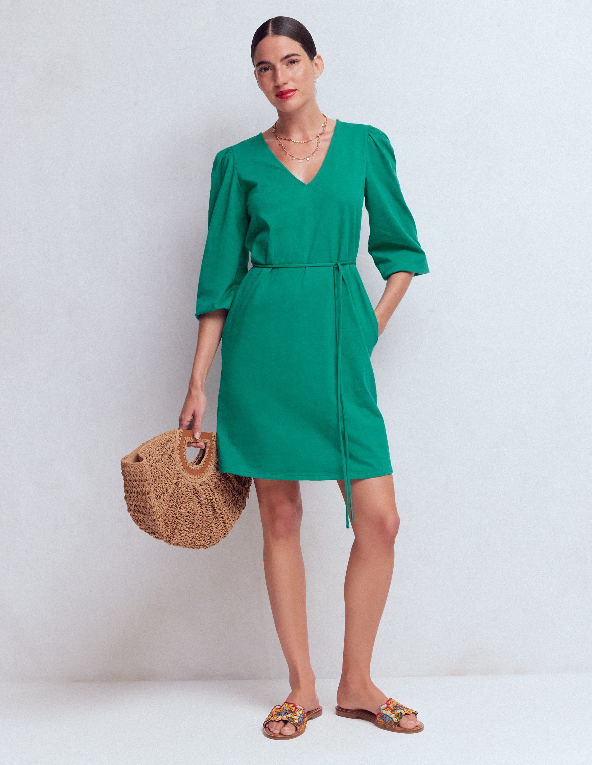 Cary V-Neck Short Dress-Deep Teal - Image 4