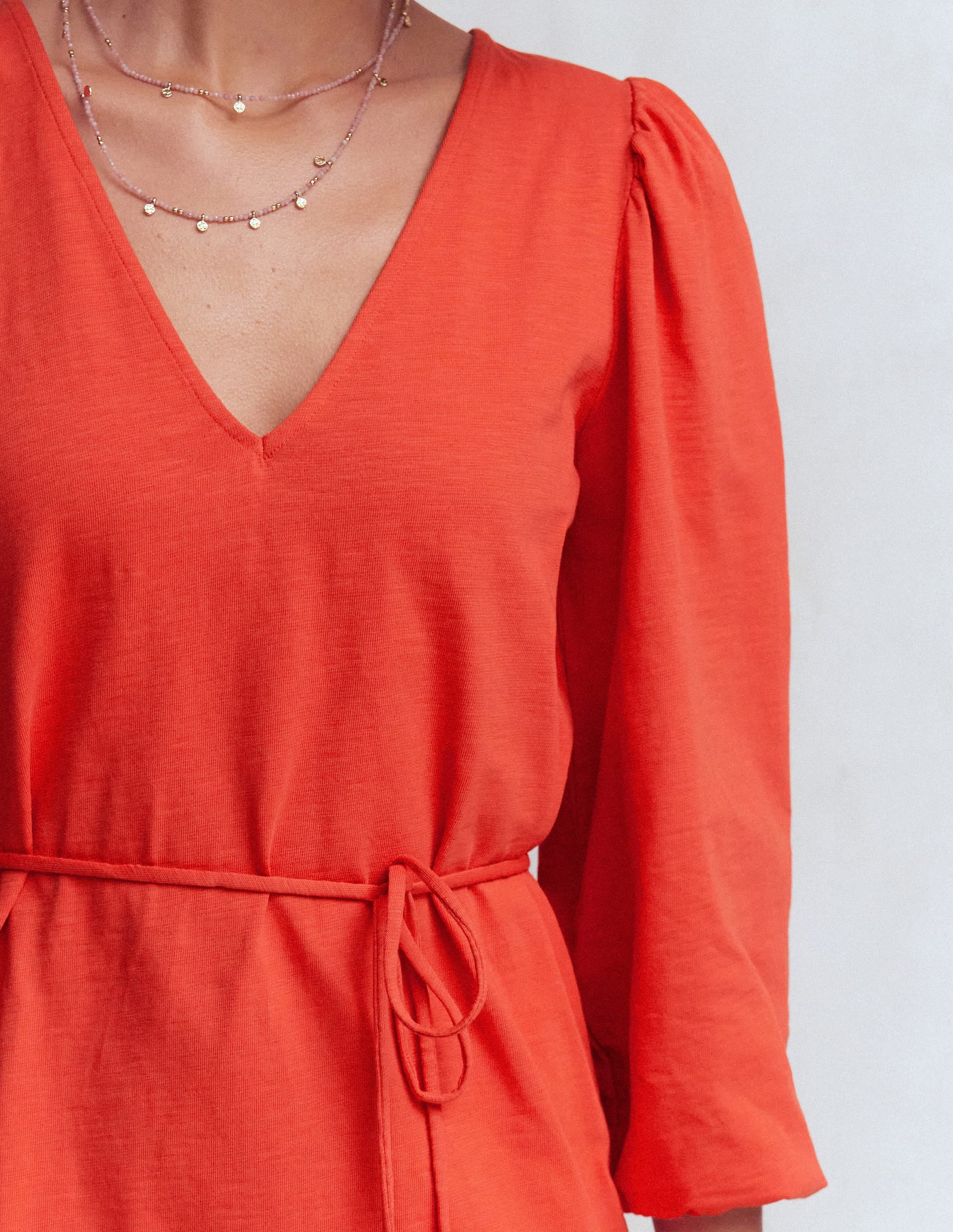Cary V-Neck Short Dress-Blood Orange - Image 2